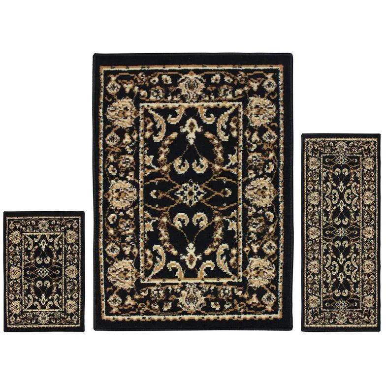 Barringer Traditional Floral Damask 3 Piece Area Rug Set
