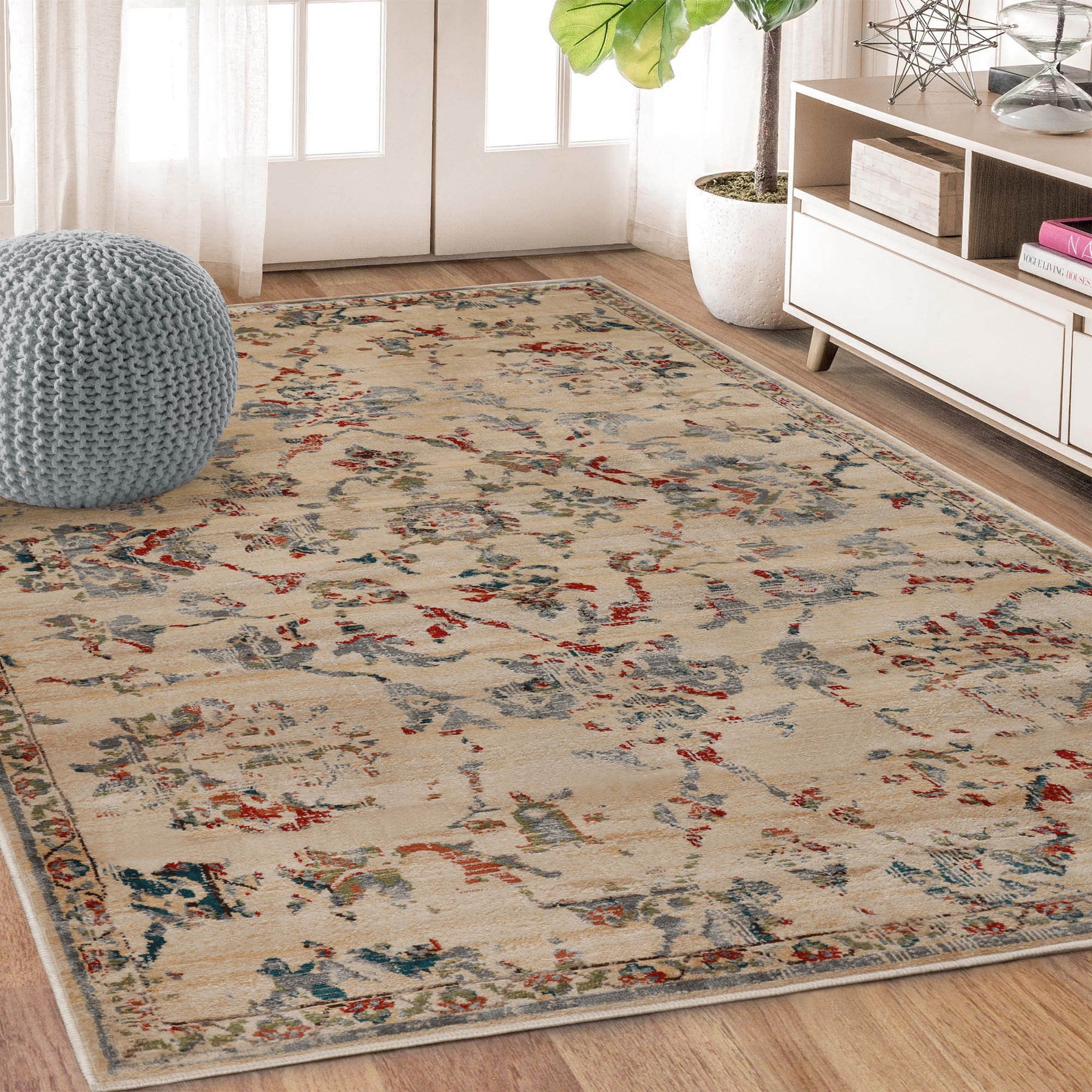 Basilio Modern Farmhouse Distressed Medallion Indoor Area Rug