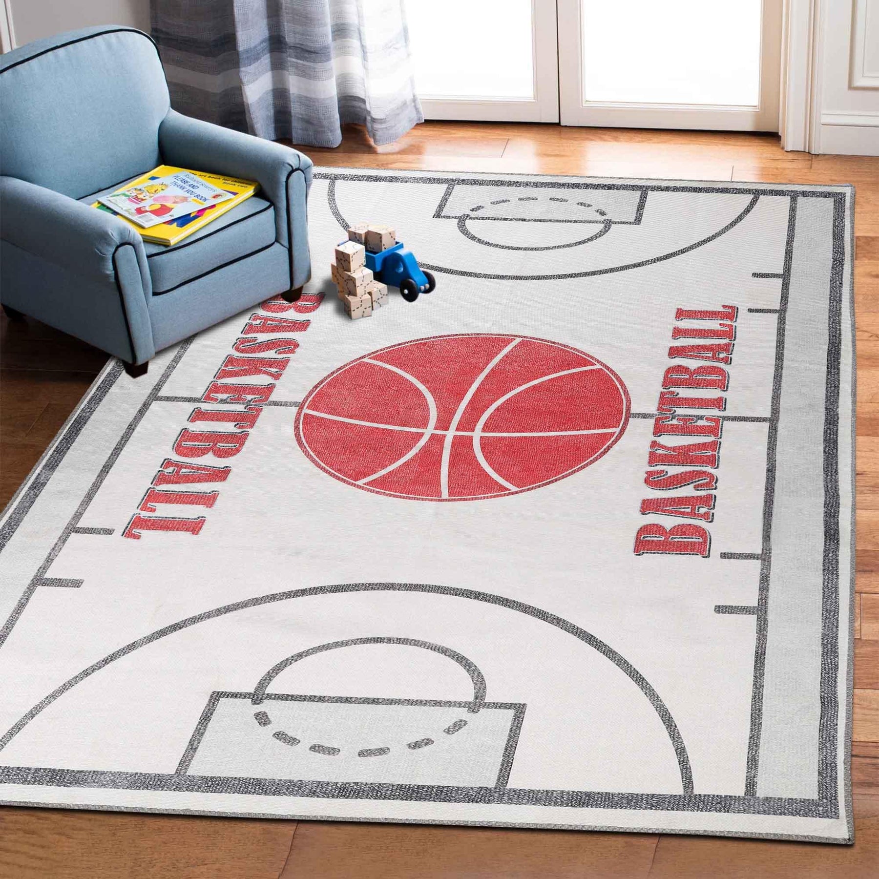 Basketball Court Non-Slip Kids Playroom Indoor Washable Area Rug