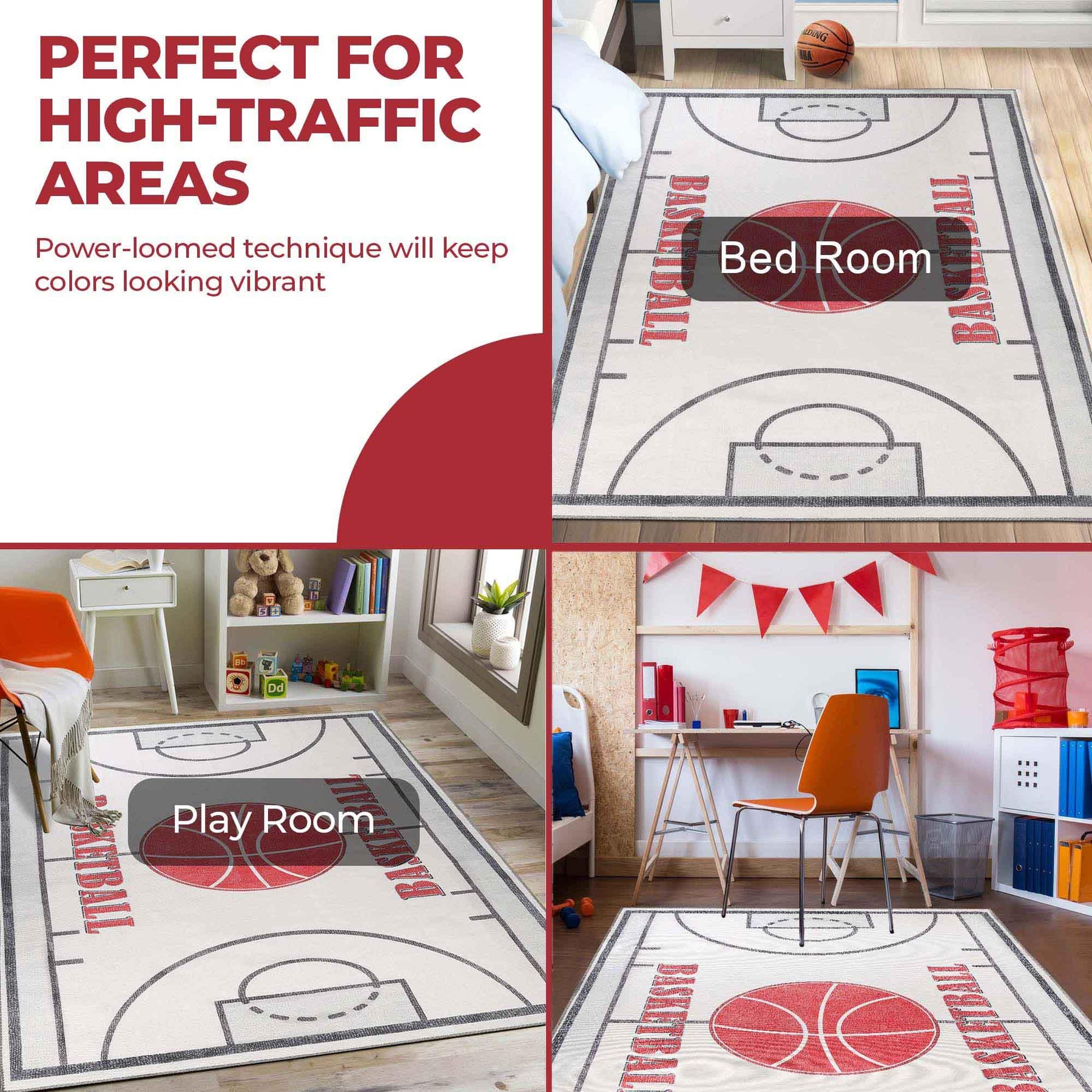 Basketball Court Non-Slip Kids Playroom Indoor Washable Area Rug