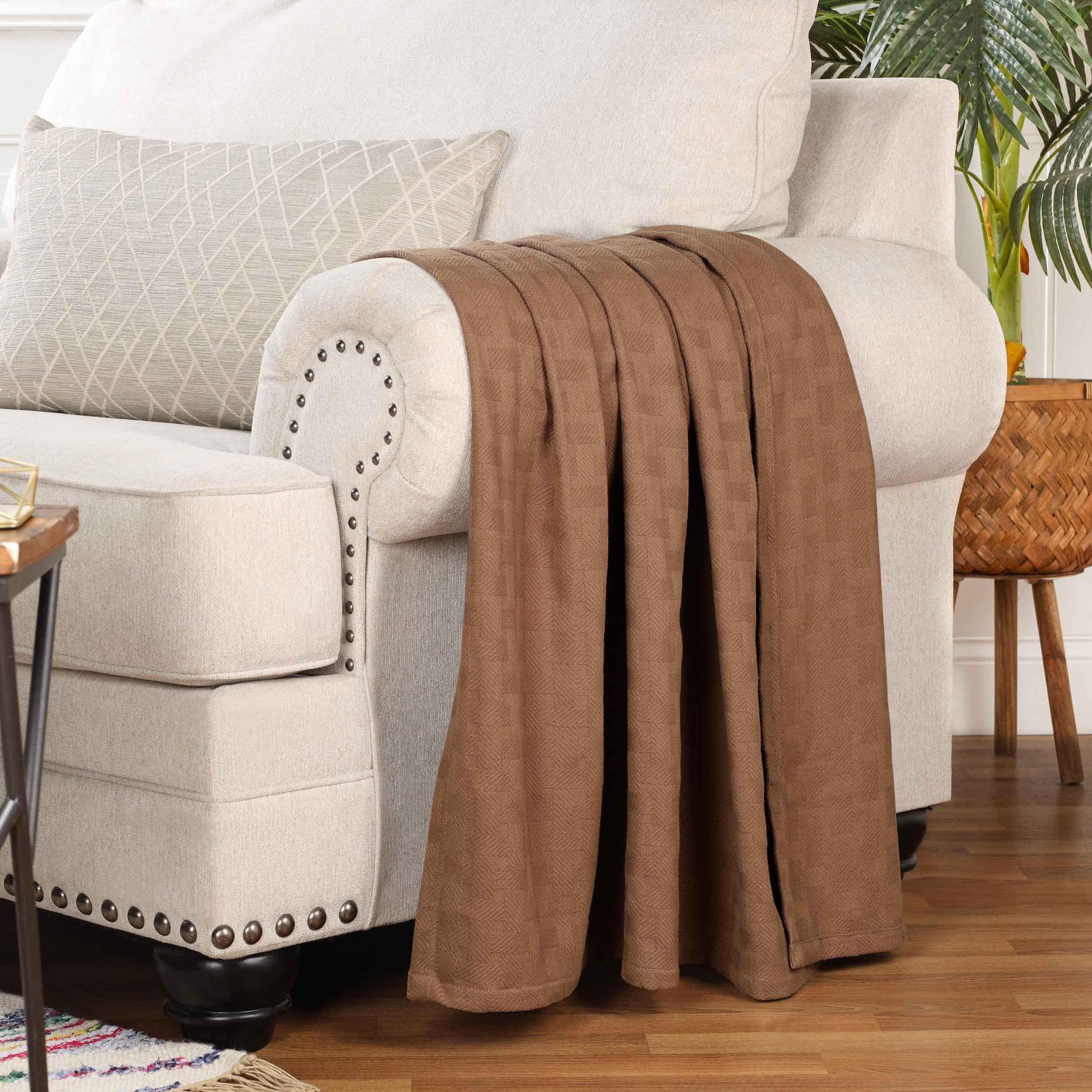 Basketweave Classic Farmhouse All-Season Cotton Blanket
