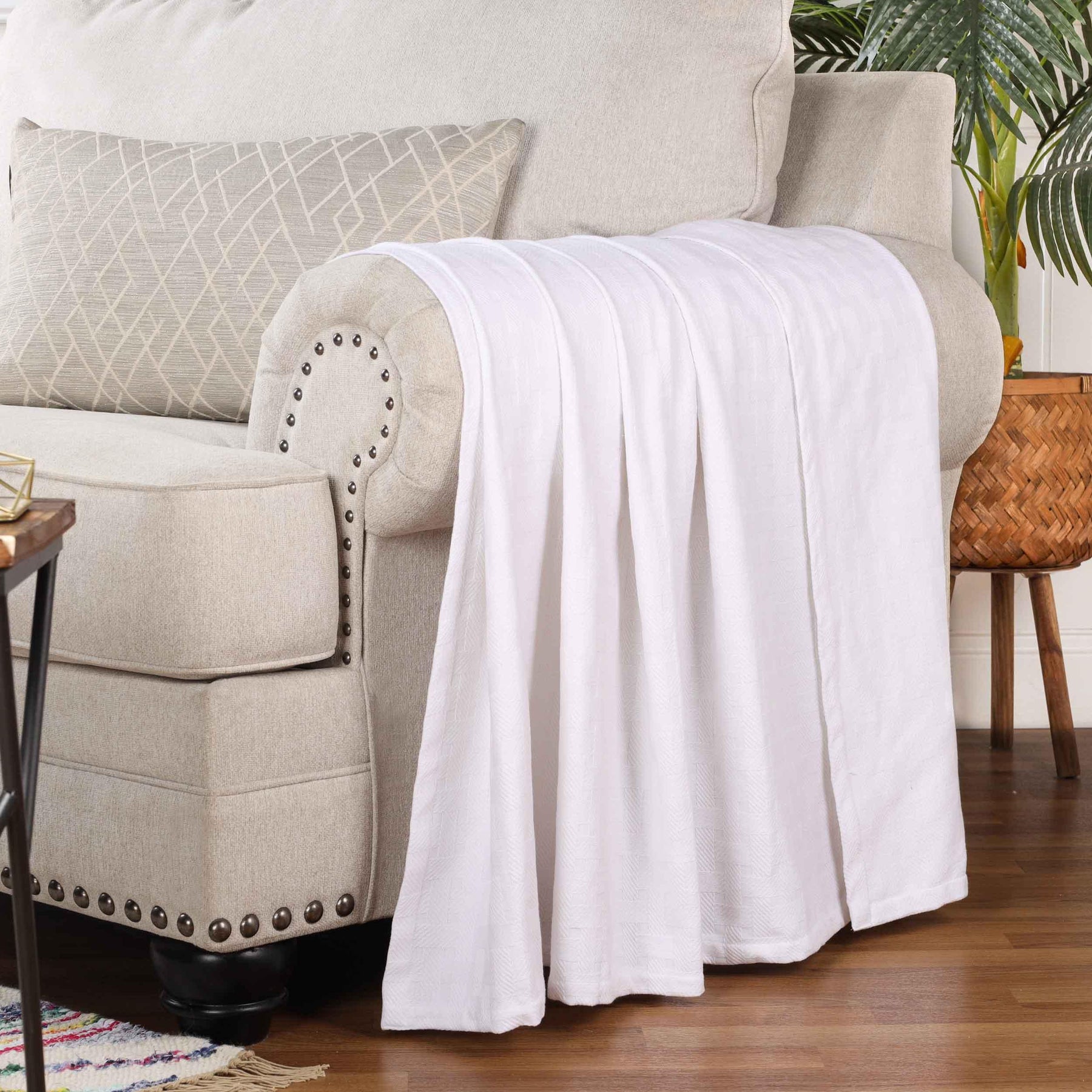 Basketweave Classic Farmhouse All-Season Cotton Blanket
