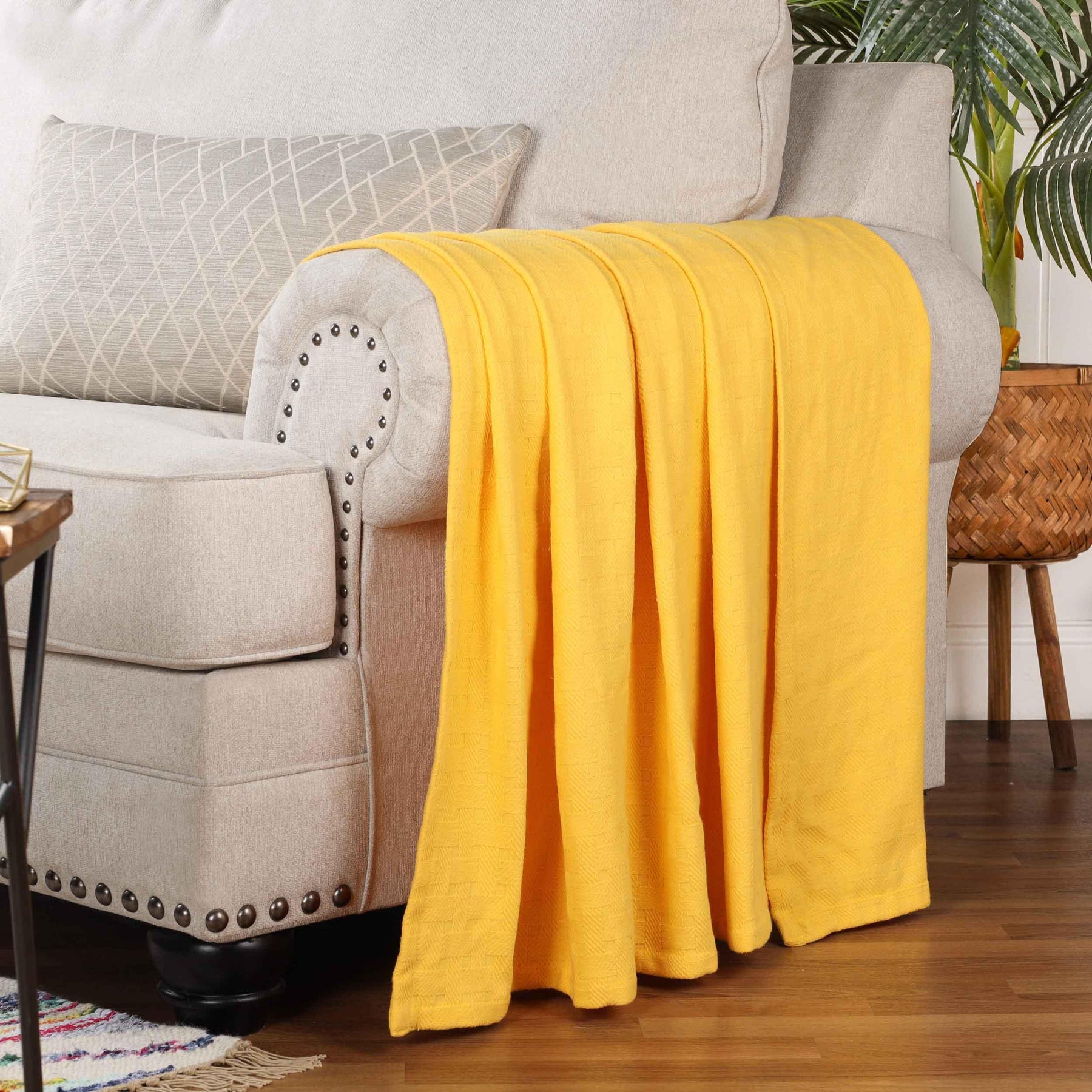 Basketweave Classic Farmhouse All-Season Cotton Blanket