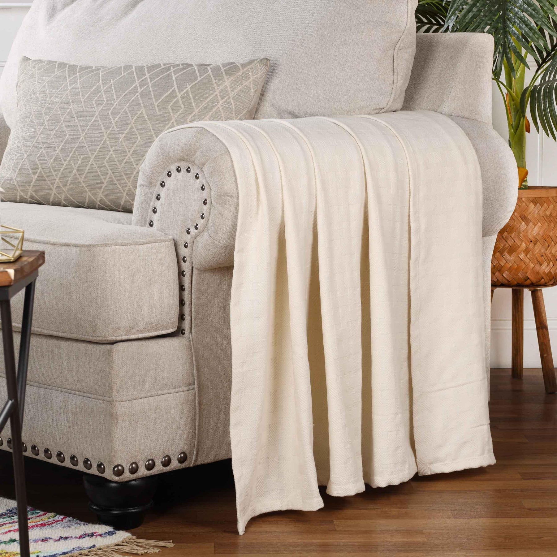 Basketweave Classic Farmhouse All-Season Cotton Blanket