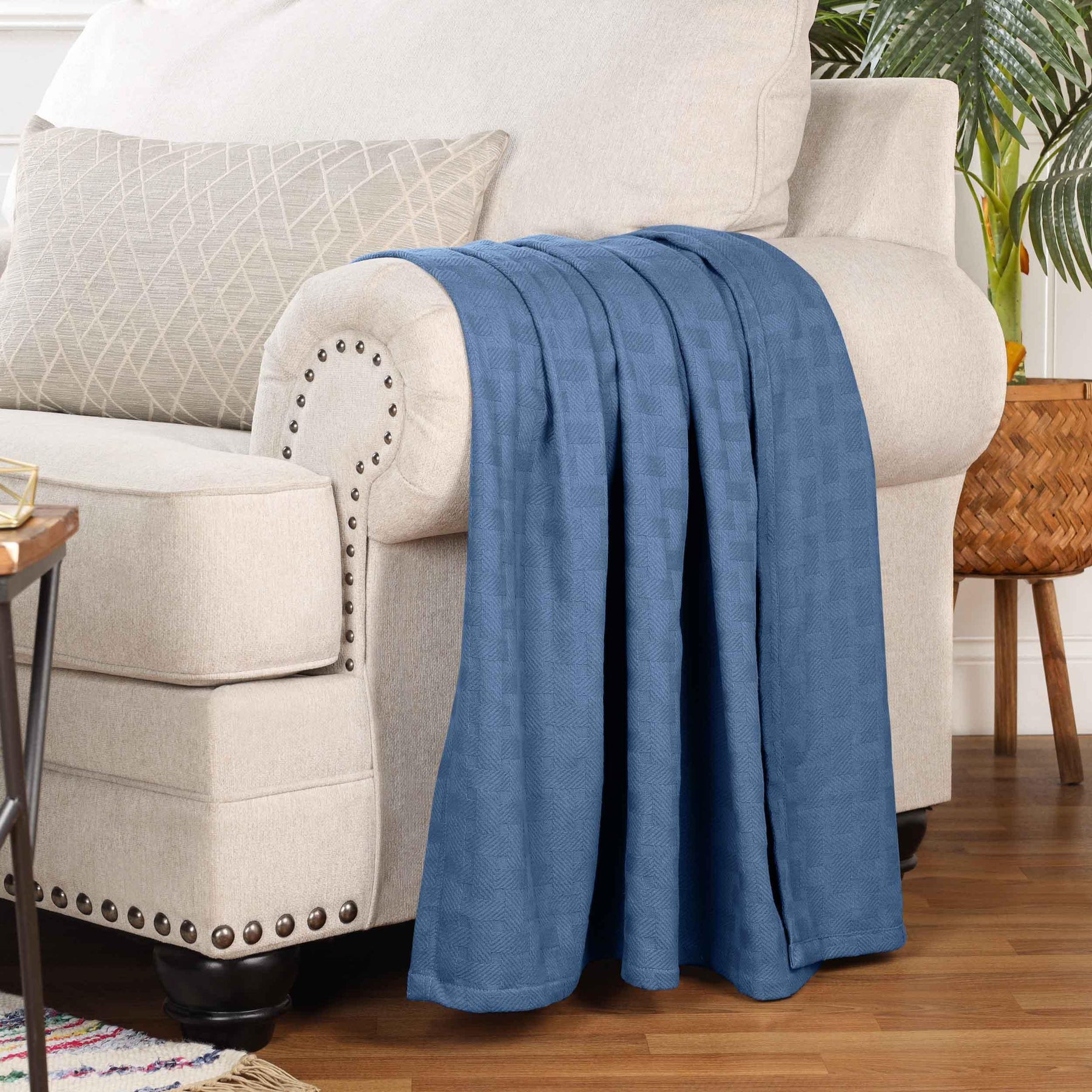 Basketweave Classic Farmhouse All-Season Cotton Blanket