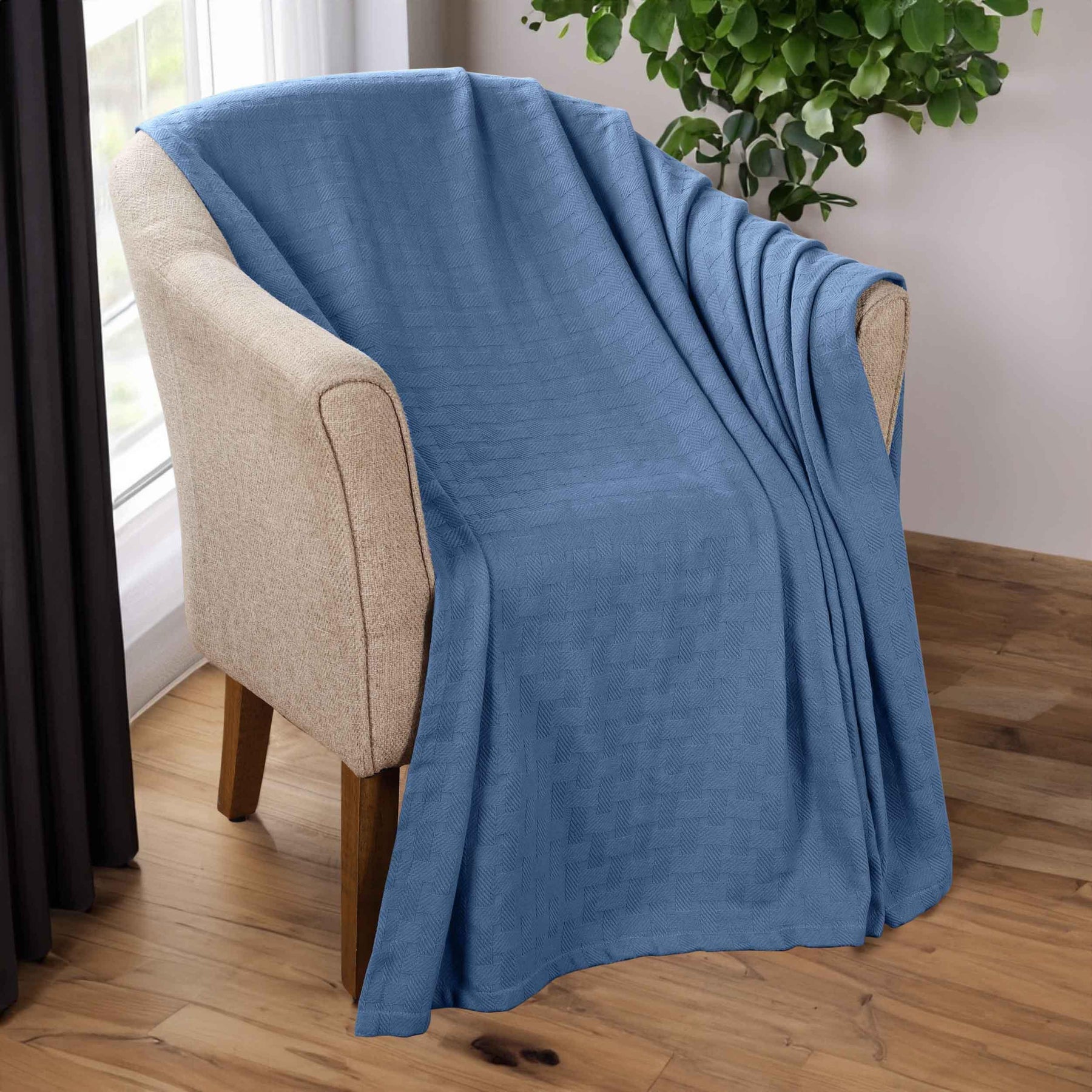 Basketweave Classic Farmhouse All-Season Cotton Blanket