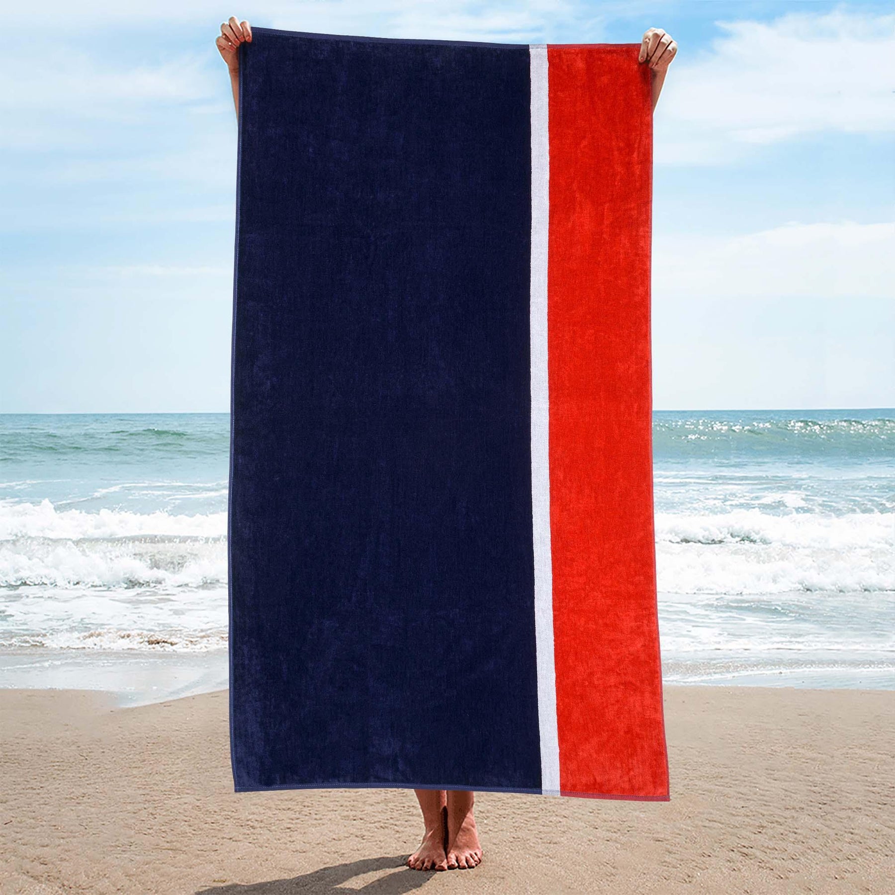 Bay Striped Oversized Absorbent Cotton Beach Towel Set of 2, 34" x 64"