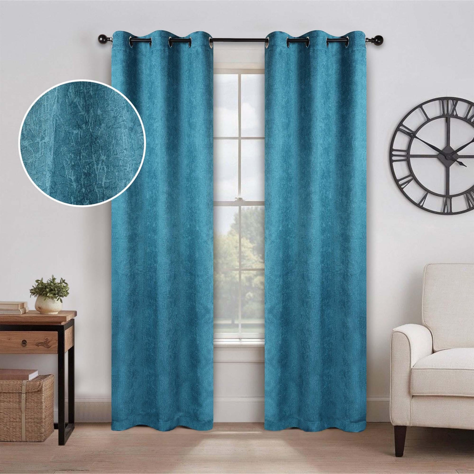 Blackout Senna Solid Textured Grommet Curtain Panels. Set of 2