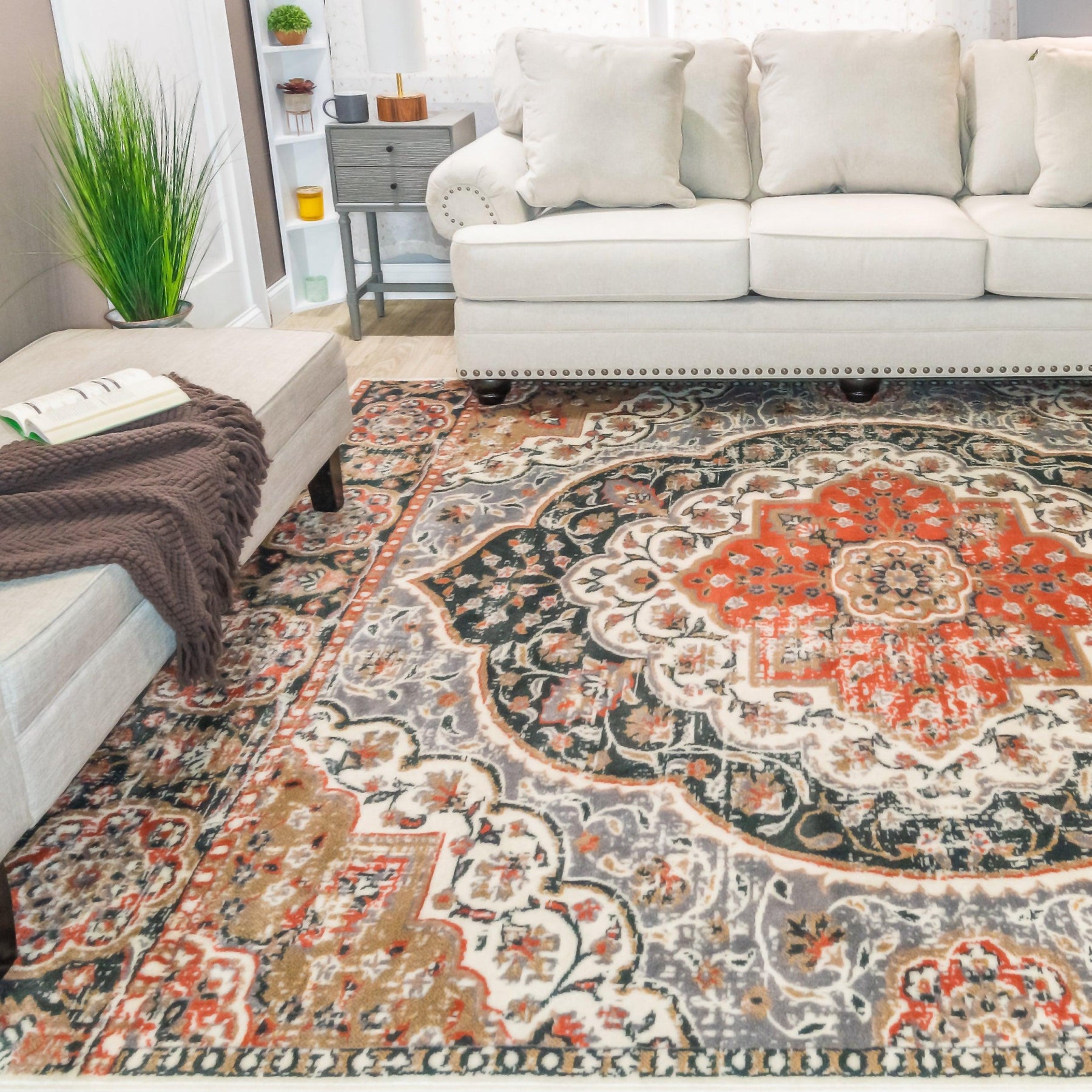Bodhi Vintage Floral Medallion Indoor Area Rugs or Runner Rug