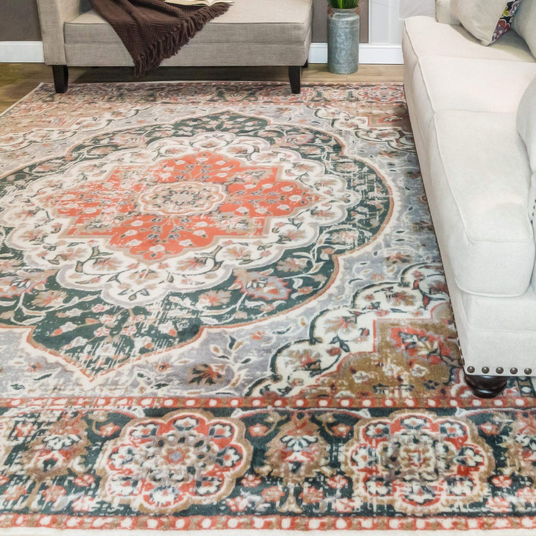 Bodhi Vintage Floral Medallion Indoor Area Rugs or Runner Rug