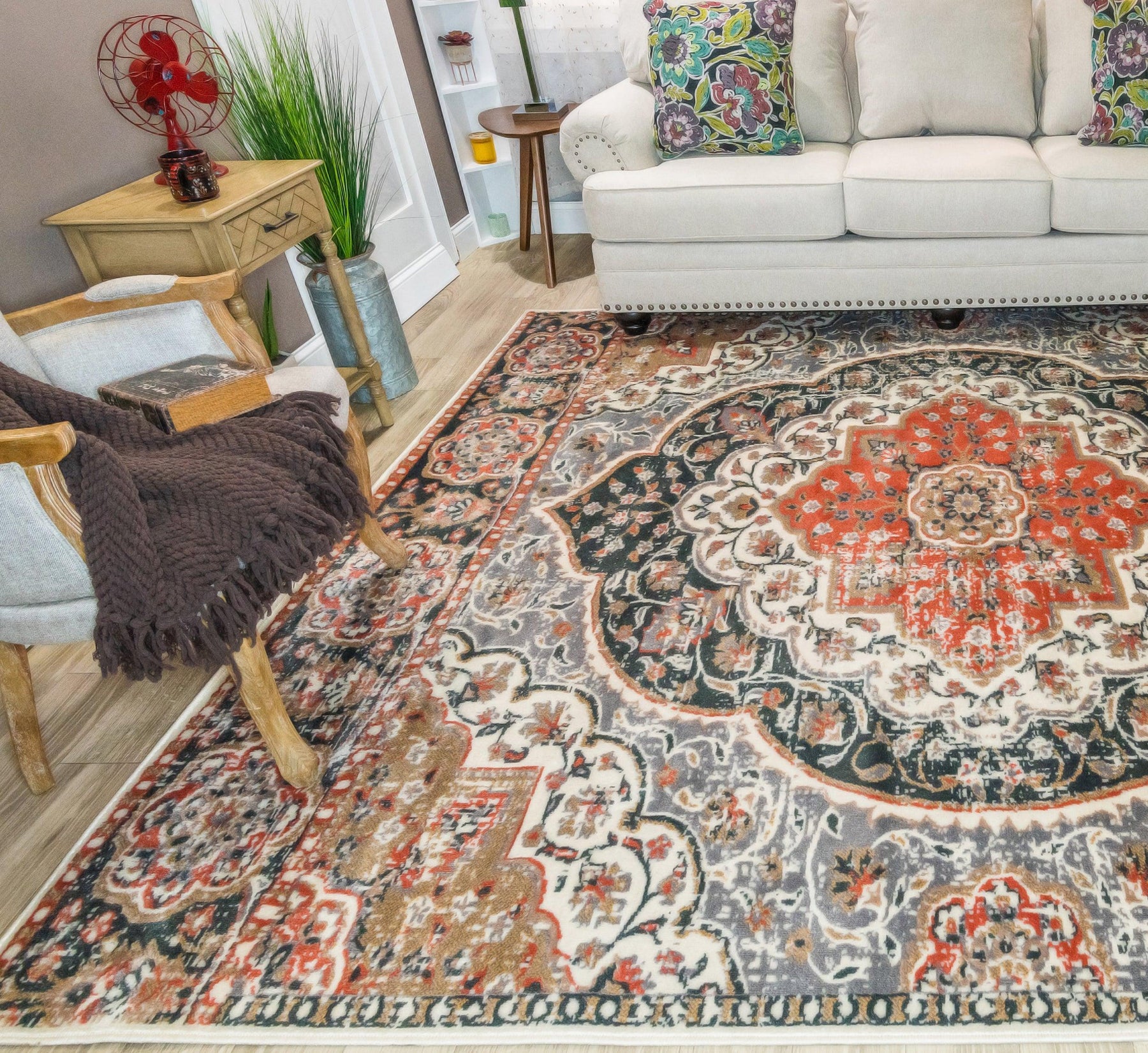 Bodhi Vintage Floral Medallion Indoor Area Rugs or Runner Rug