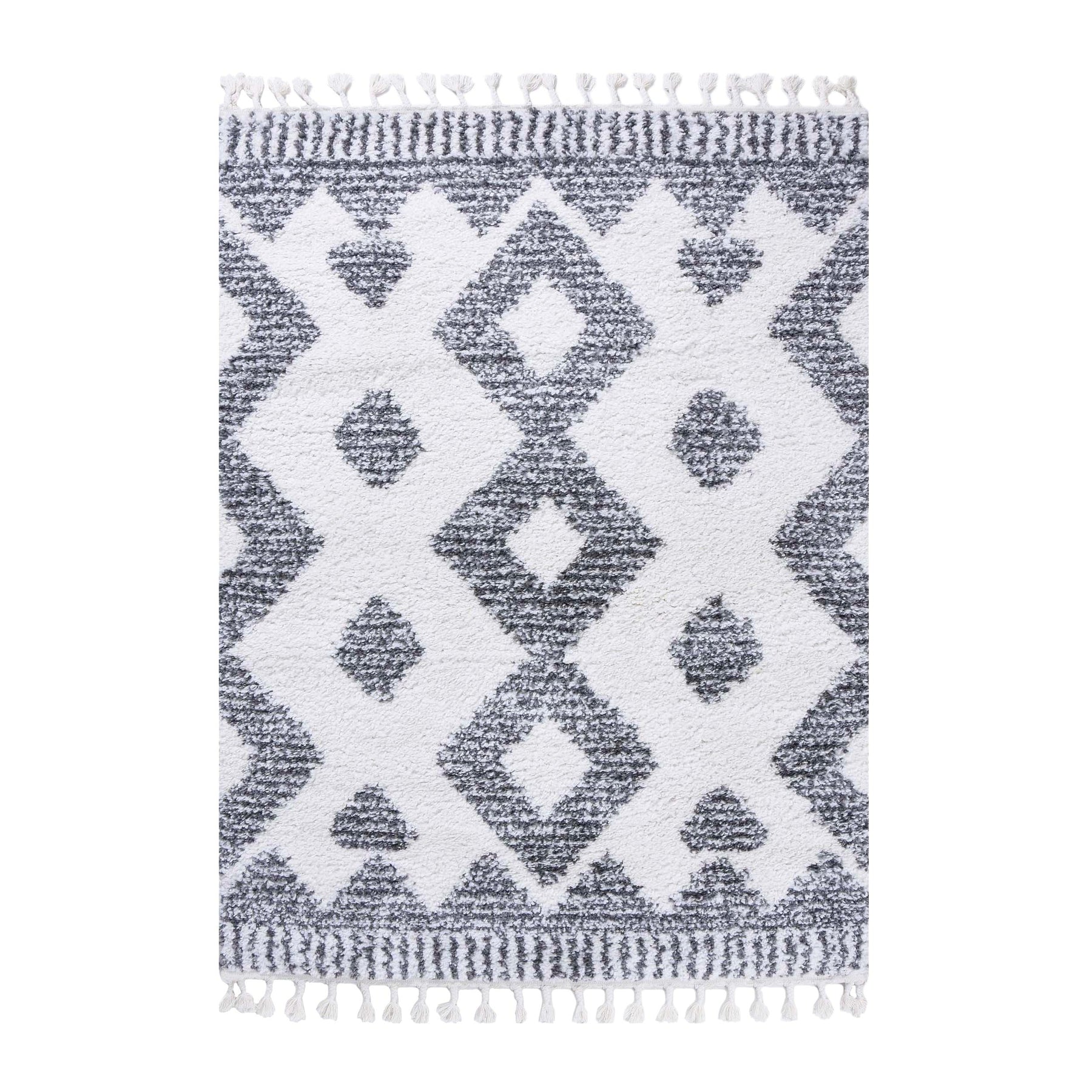 Bohemian Geometric Indoor Plush Shag Area Rug with Tassels