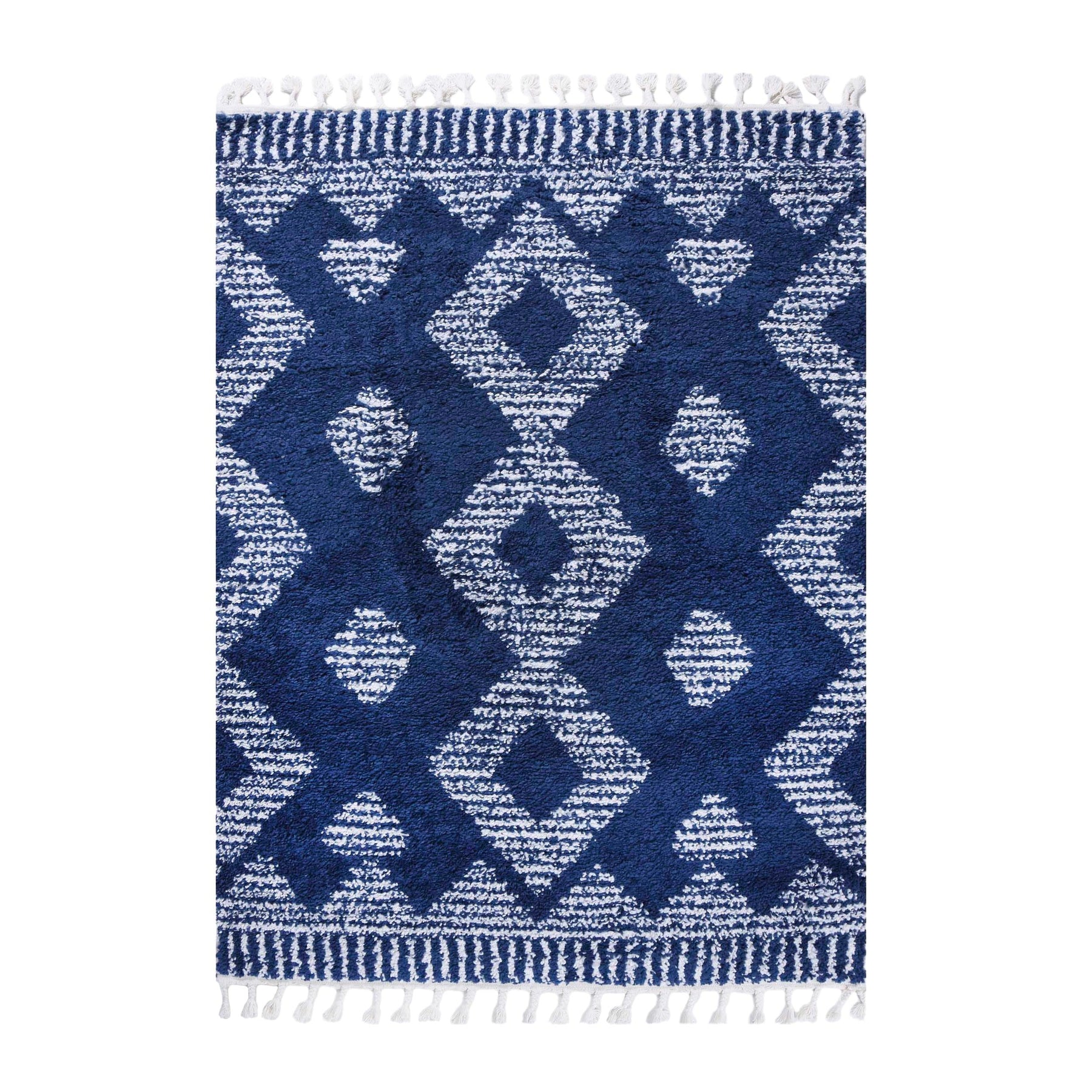 Bohemian Geometric Indoor Plush Shag Area Rug with Tassels