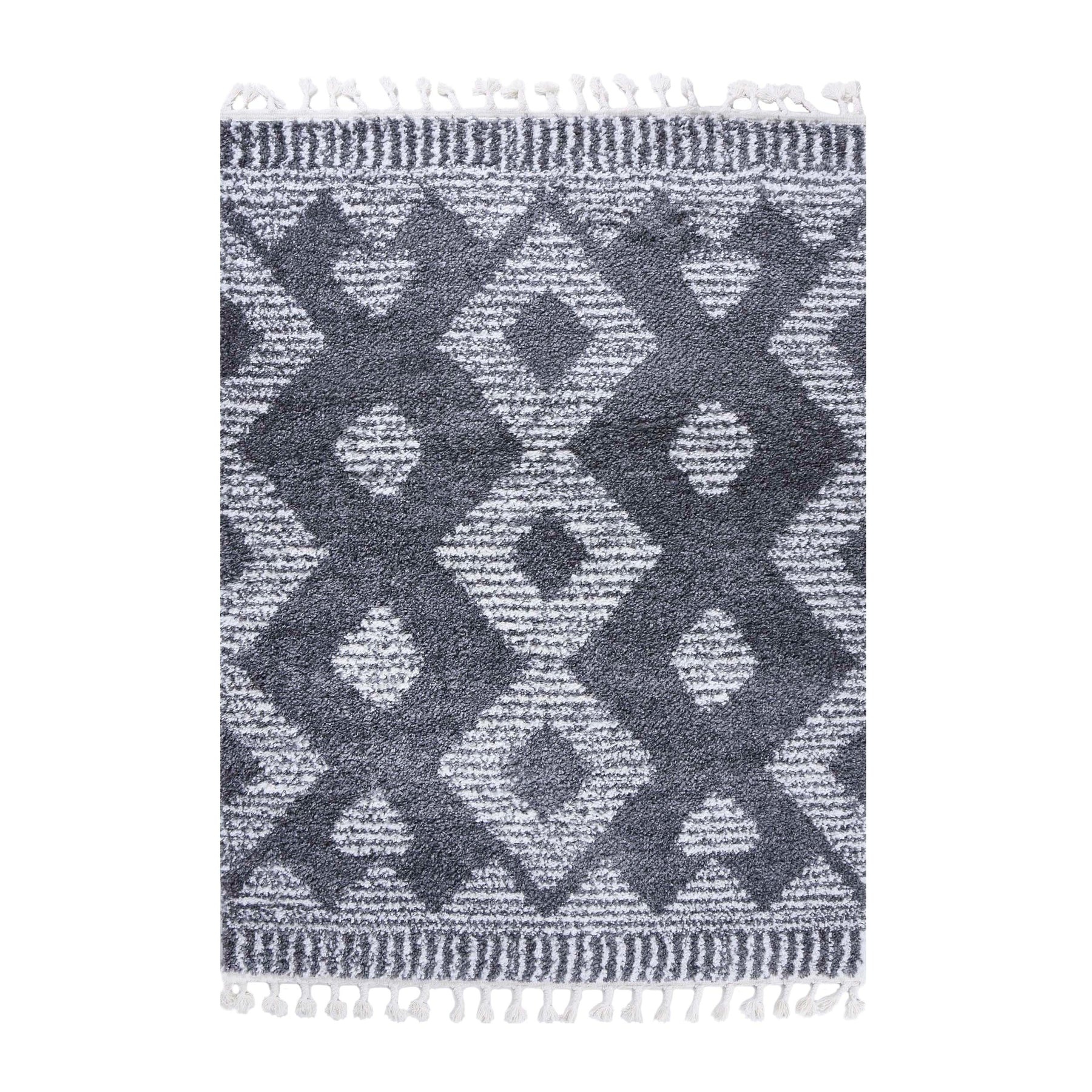 Bohemian Geometric Indoor Plush Shag Area Rug with Tassels