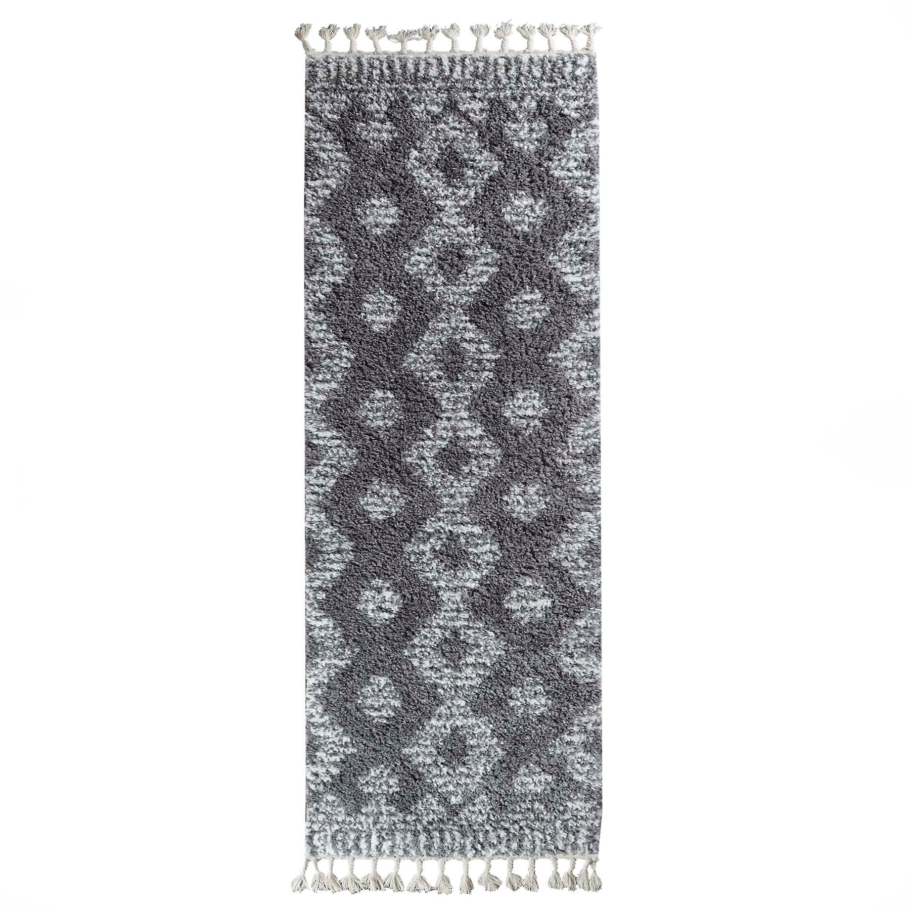 Bohemian Geometric Indoor Plush Shag Area Rug with Tassels