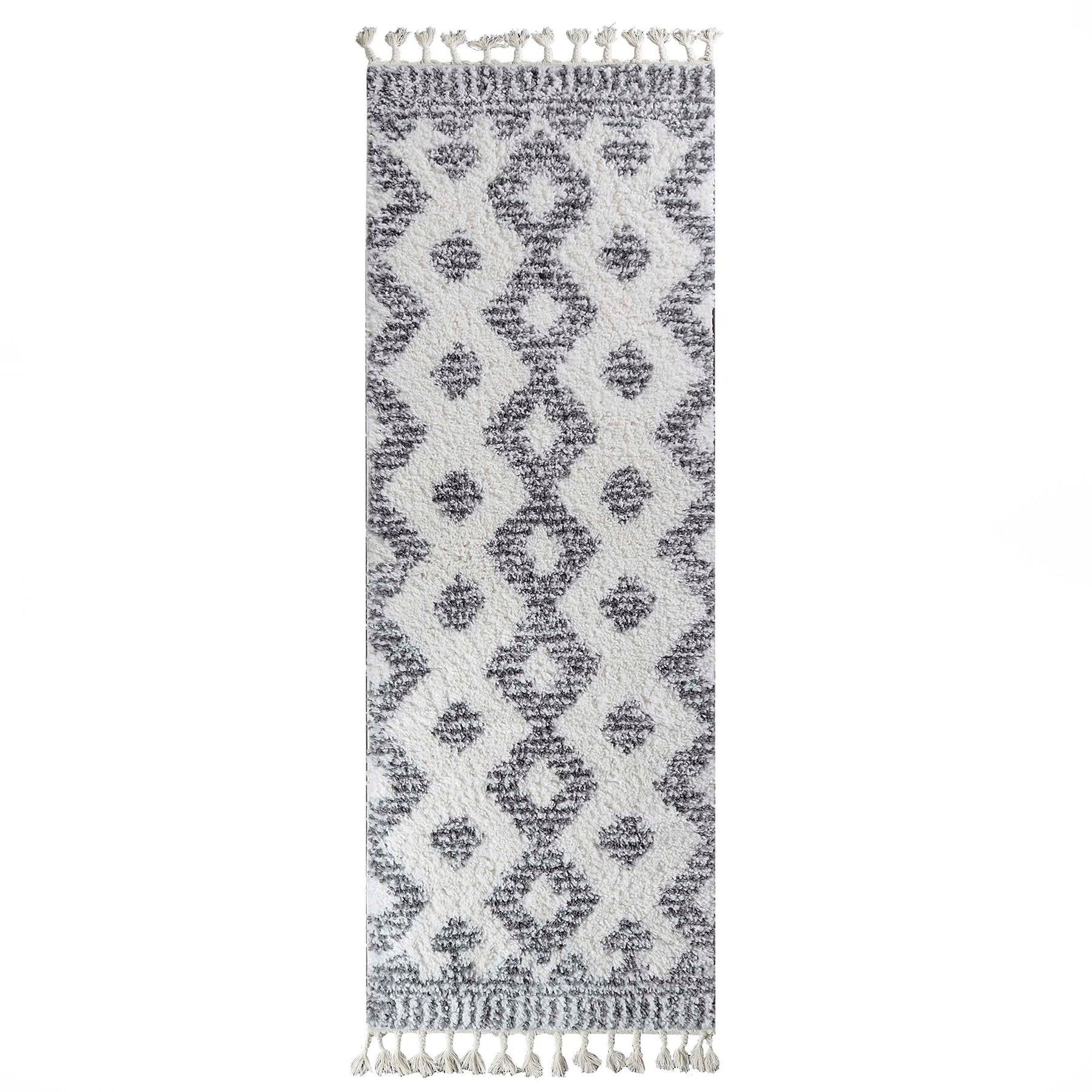 Bohemian Geometric Indoor Plush Shag Area Rug with Tassels