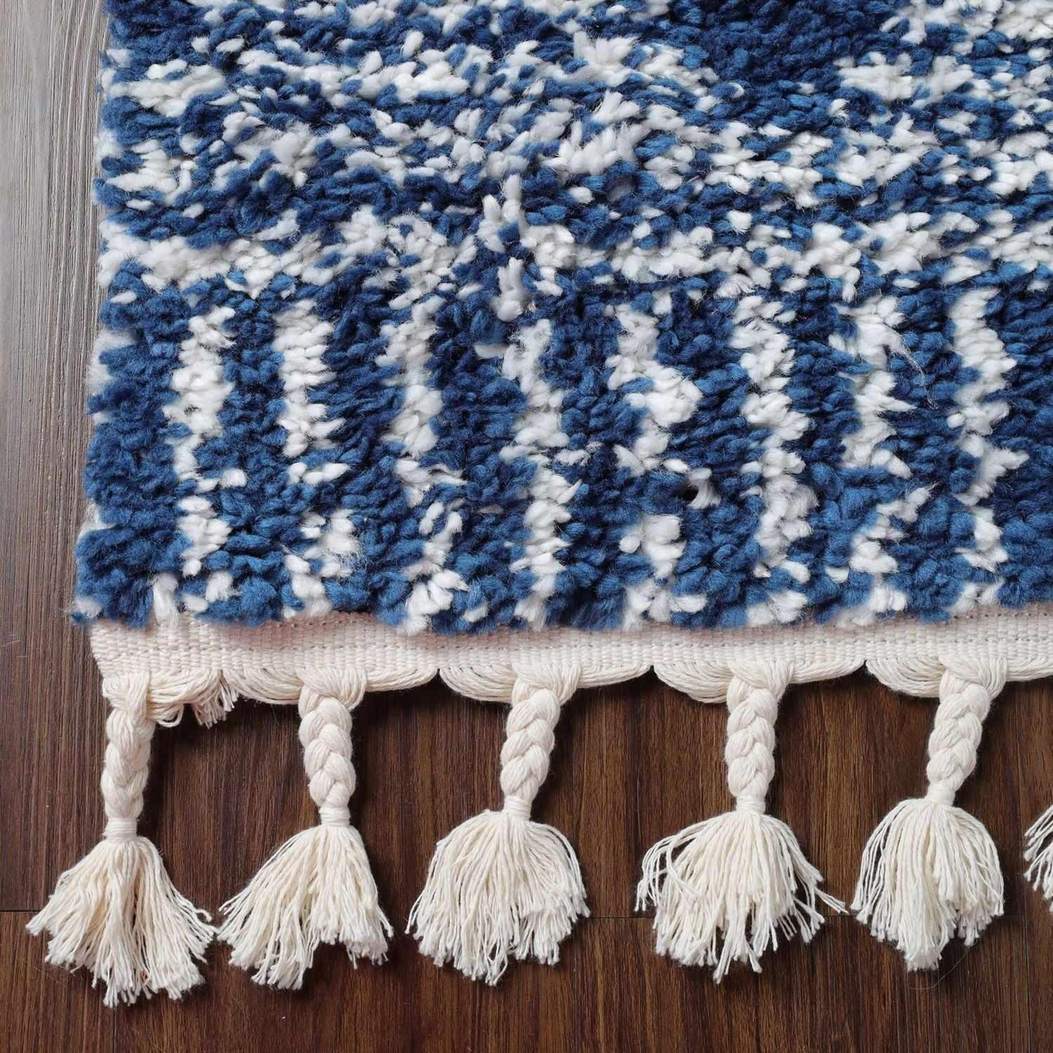 Bohemian Geometric Indoor Plush Shag Area Rug with Tassels