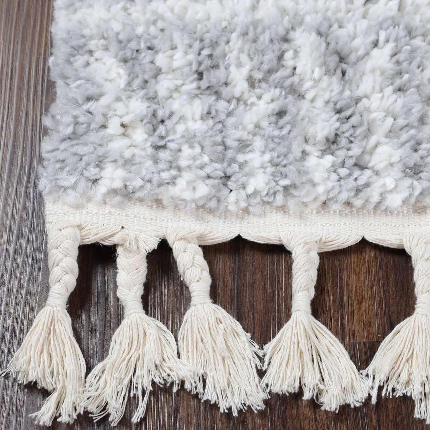 Bohemian Geometric Indoor Plush Shag Area Rug with Tassels