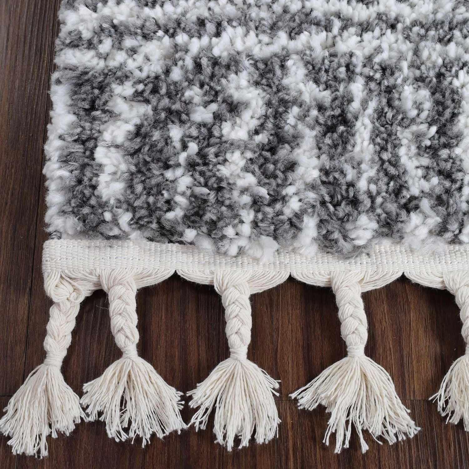 Bohemian Geometric Indoor Plush Shag Area Rug with Tassels