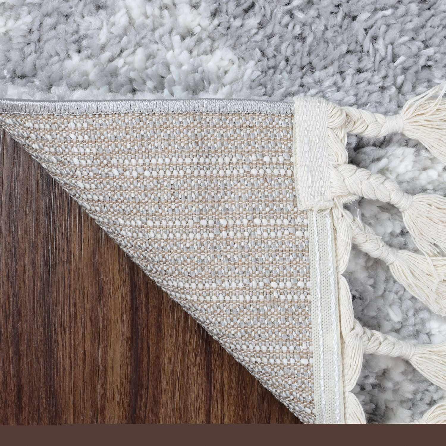 Bohemian Geometric Indoor Plush Shag Area Rug with Tassels