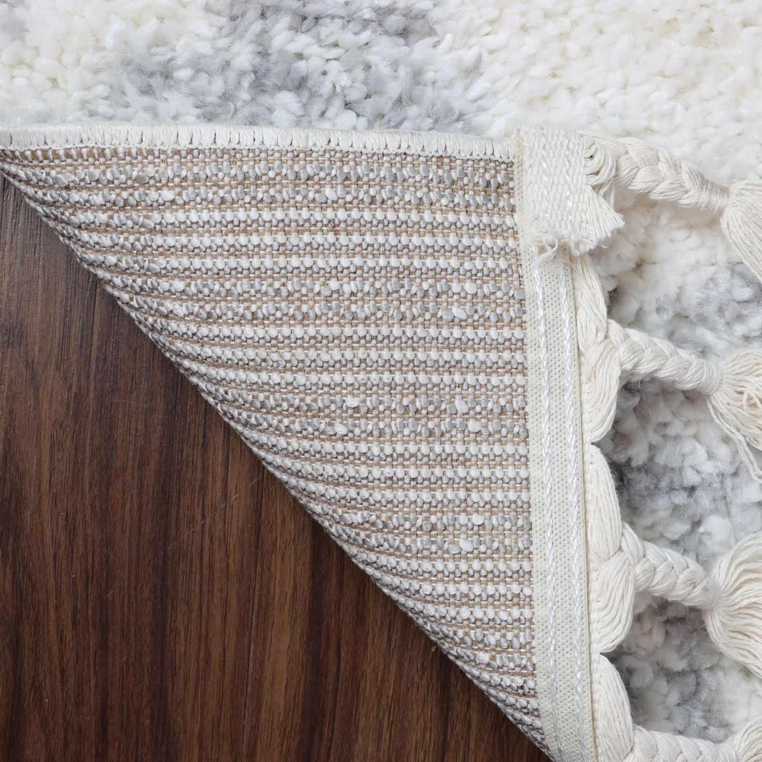 Bohemian Geometric Indoor Plush Shag Area Rug with Tassels