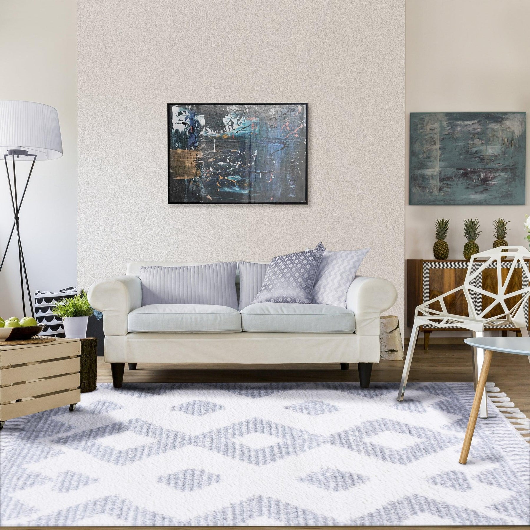Bohemian Geometric Indoor Plush Shag Area Rug with Tassels