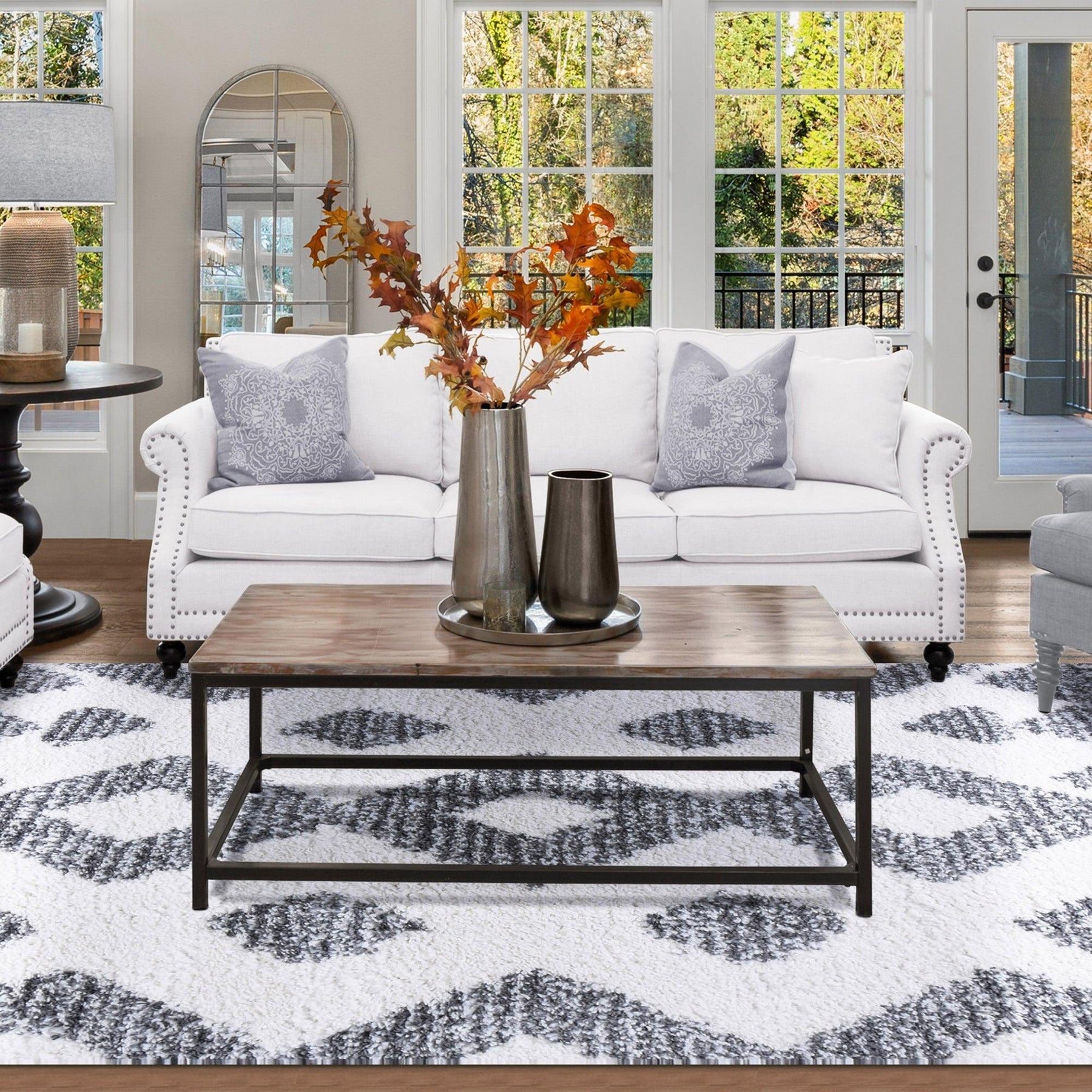 Bohemian Geometric Indoor Plush Shag Area Rug with Tassels