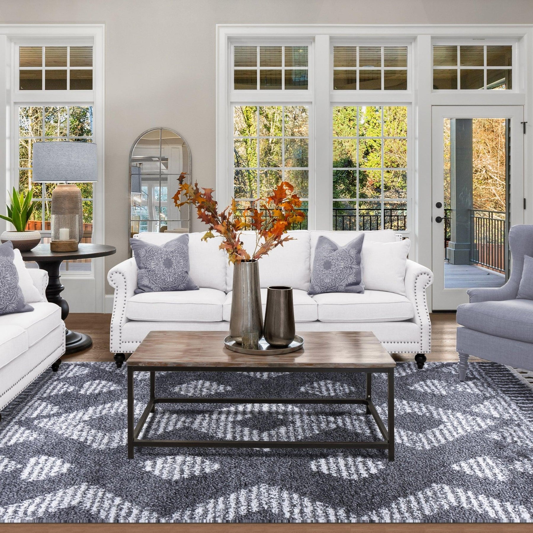 Bohemian Geometric Indoor Plush Shag Area Rug with Tassels