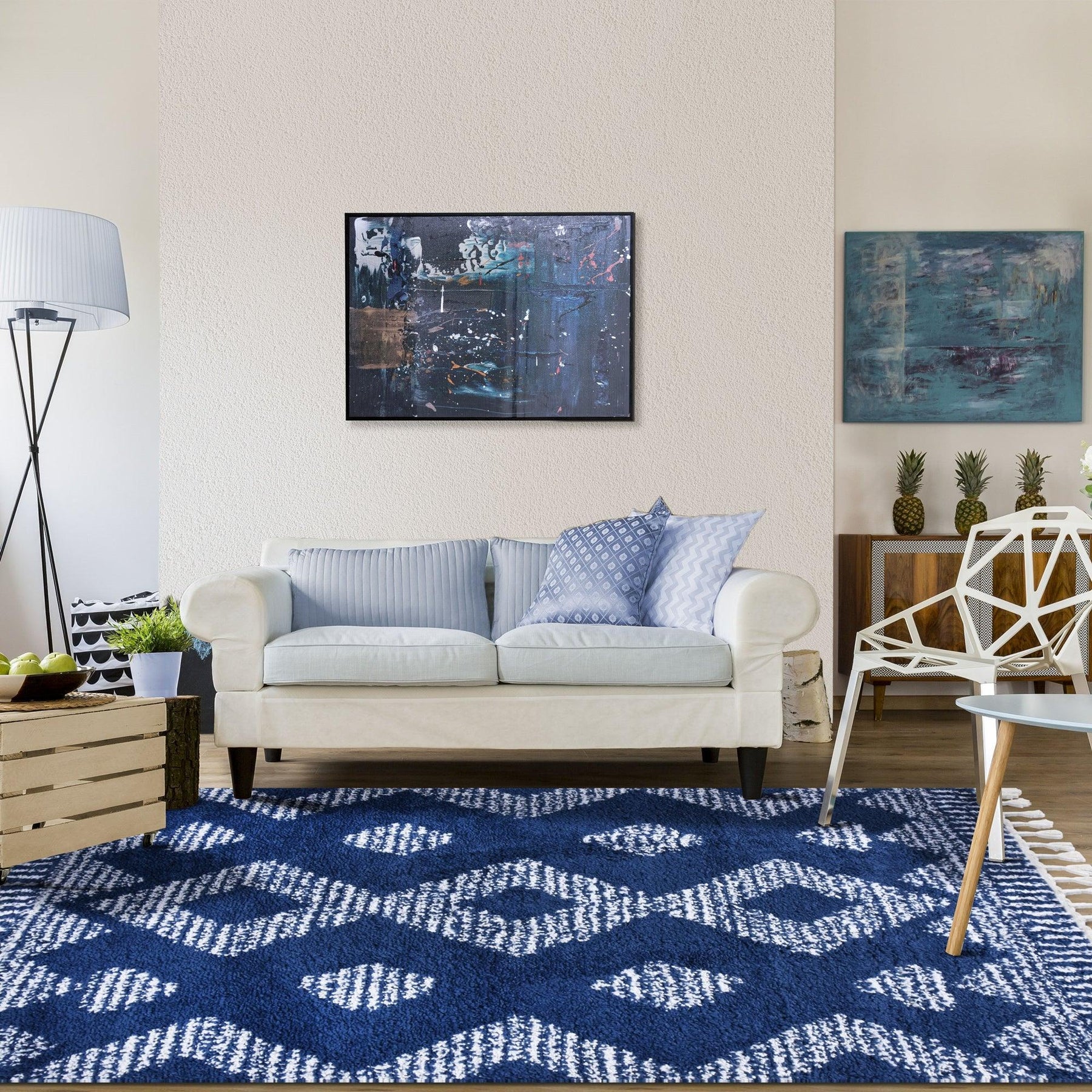 Bohemian Geometric Indoor Plush Shag Area Rug with Tassels