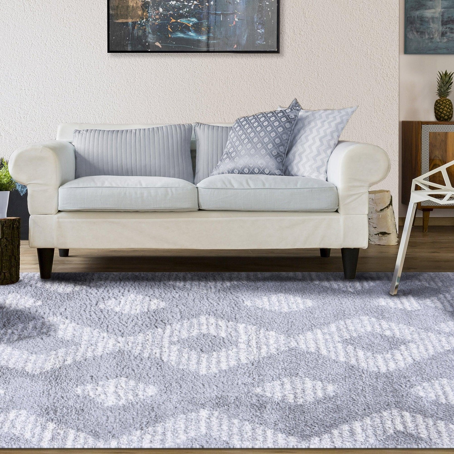 Bohemian Geometric Indoor Plush Shag Area Rug with Tassels