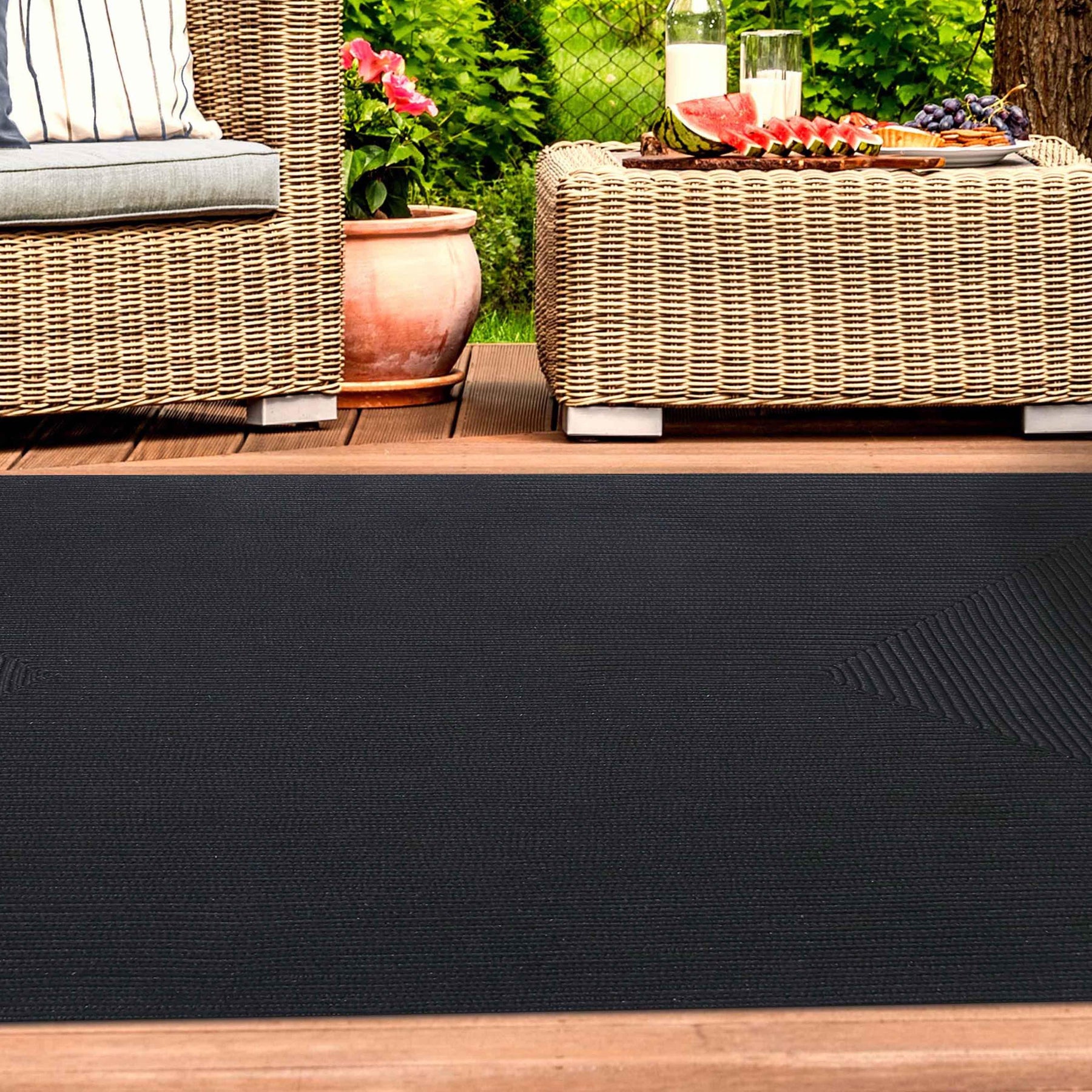Bohemian Indoor Outdoor Rugs Solid Rectangle Braided Area Rug