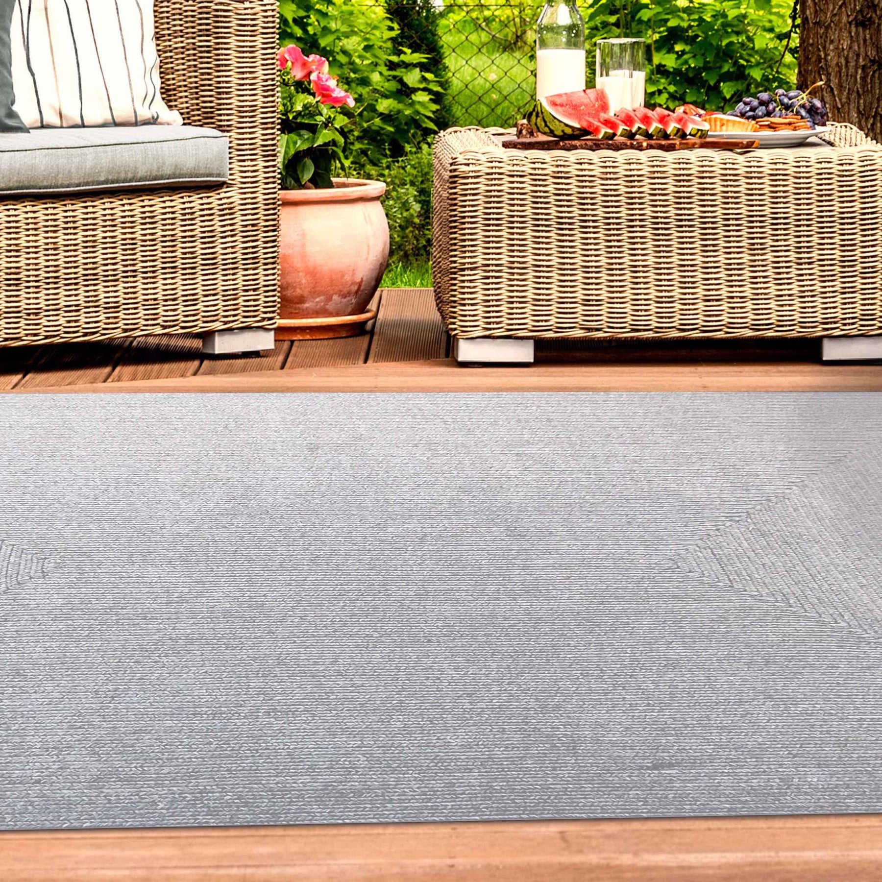 Bohemian Indoor Outdoor Rugs Solid Rectangle Braided Area Rug