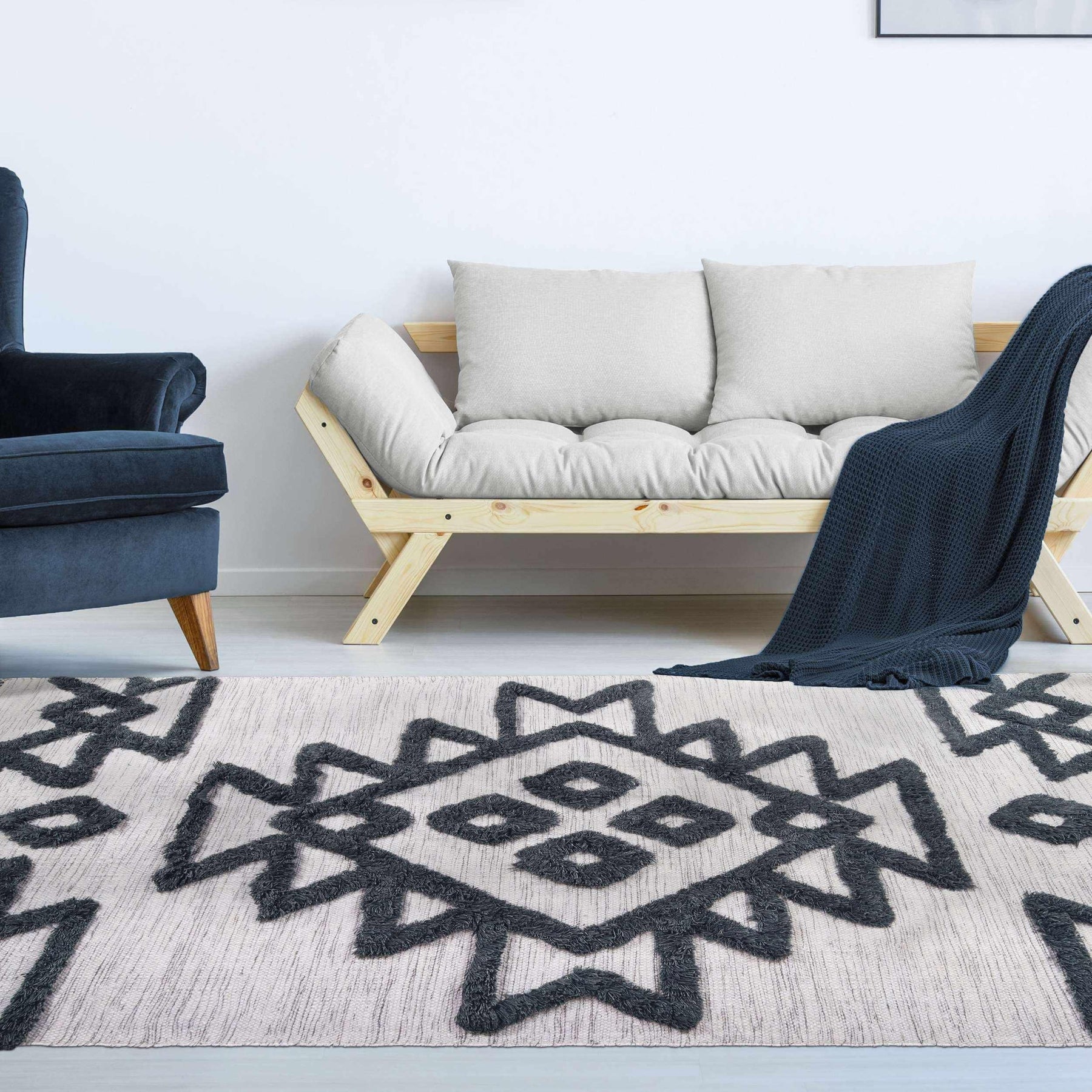 Bohemian Wool Geometric Medallion Fringe Indoor Area or Runner Rug