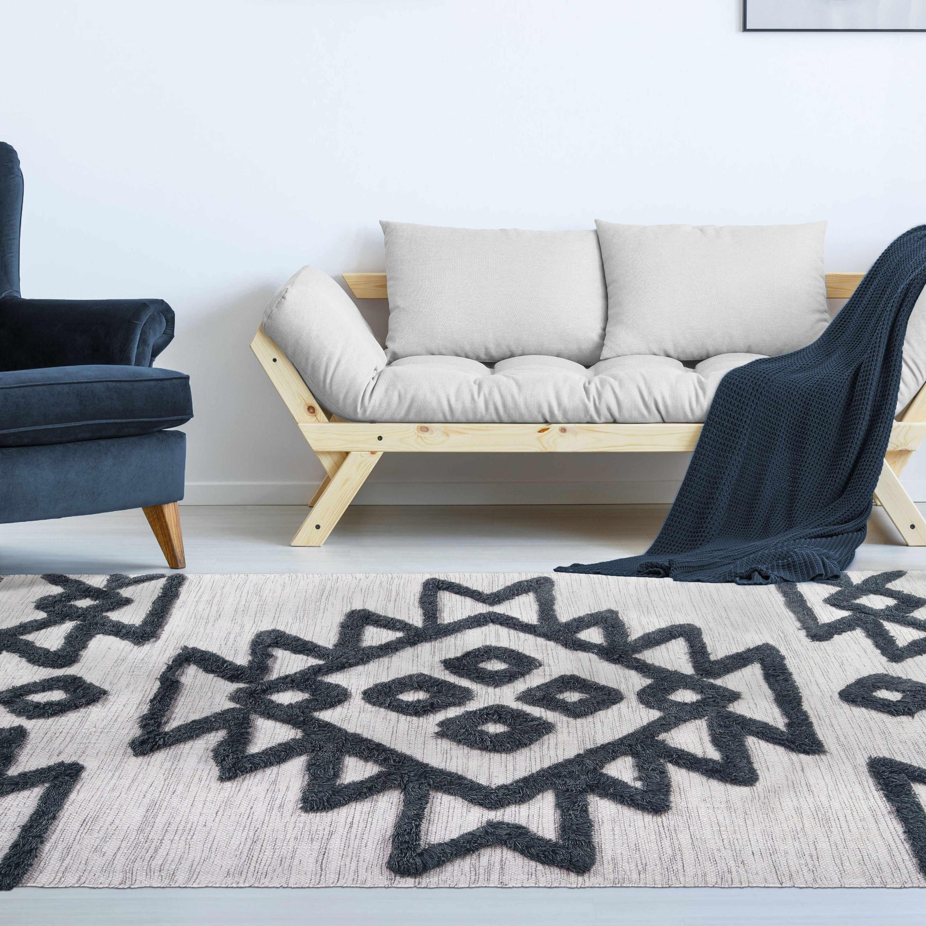 Bohemian Wool Geometric Medallion Fringe Indoor Area or Runner Rug