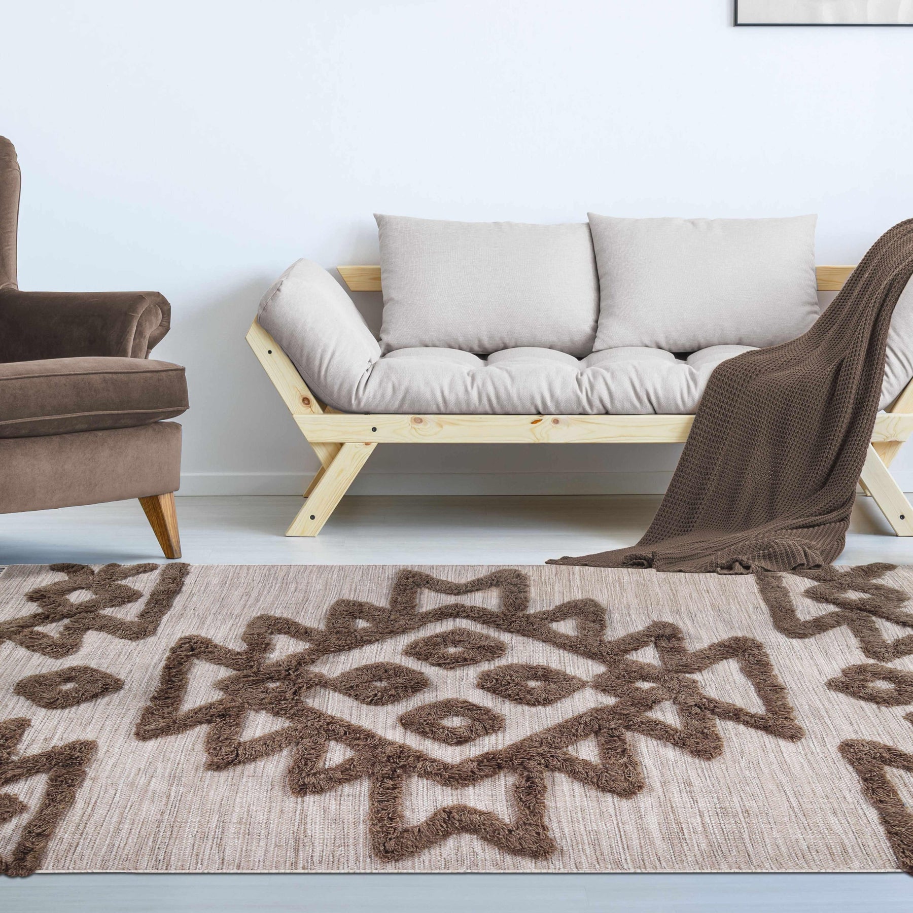 Bohemian Wool Geometric Medallion Fringe Indoor Area or Runner Rug