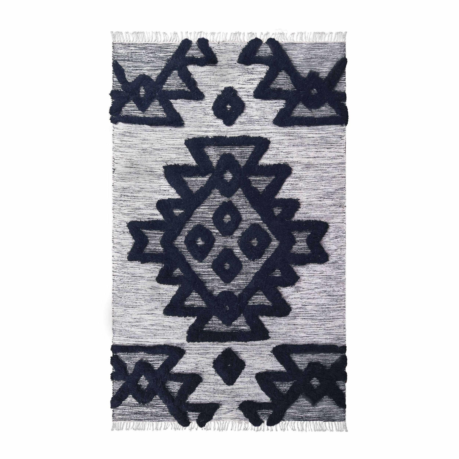 Bohemian Wool Geometric Medallion Fringe Indoor Area or Runner Rug