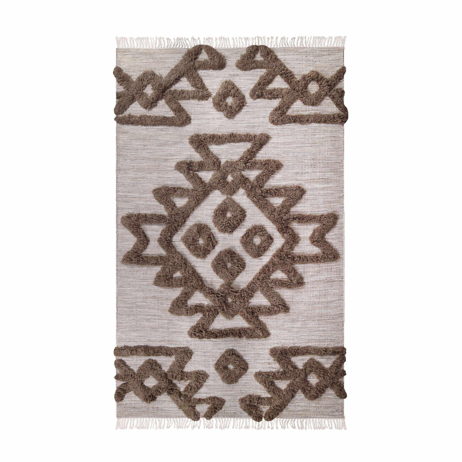 Bohemian Wool Geometric Medallion Fringe Indoor Area or Runner Rug