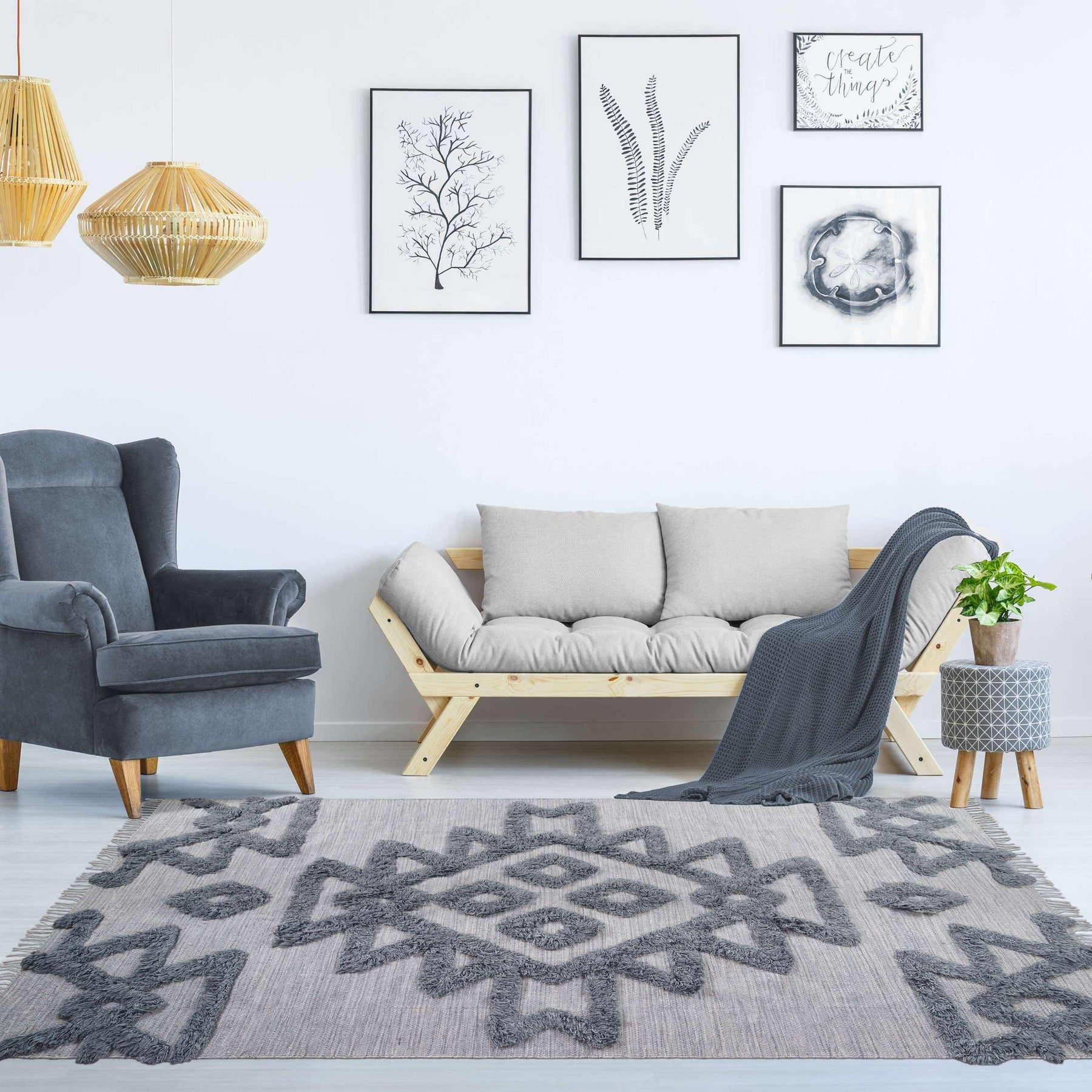 Bohemian Wool Geometric Medallion Fringe Indoor Area or Runner Rug