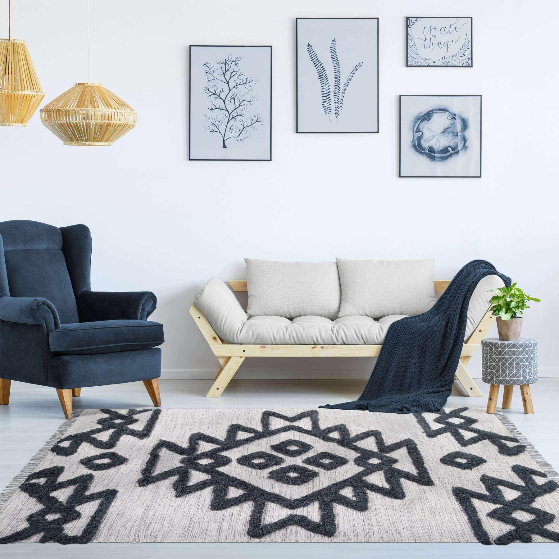 Bohemian Wool Geometric Medallion Fringe Indoor Area or Runner Rug