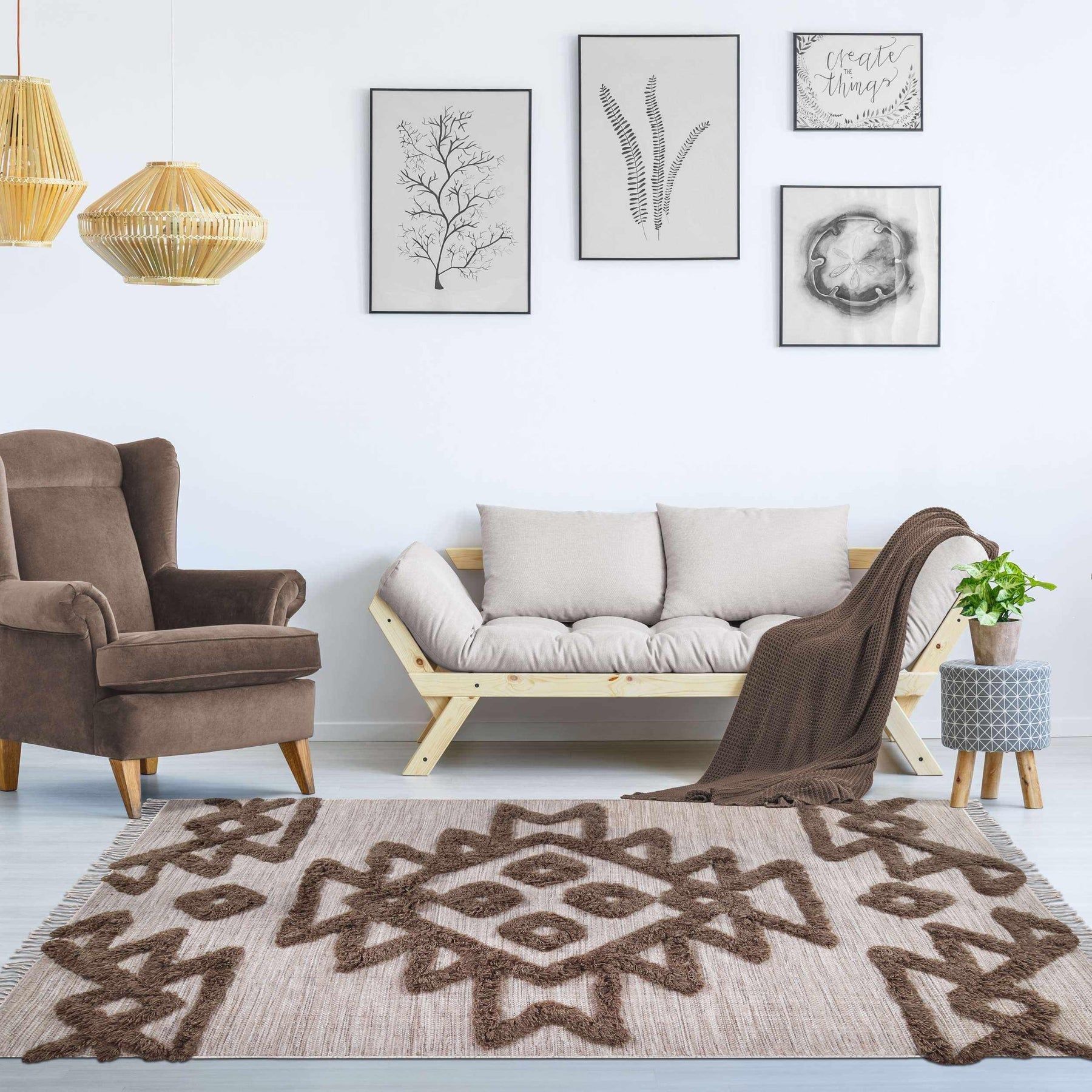 Bohemian Wool Geometric Medallion Fringe Indoor Area or Runner Rug