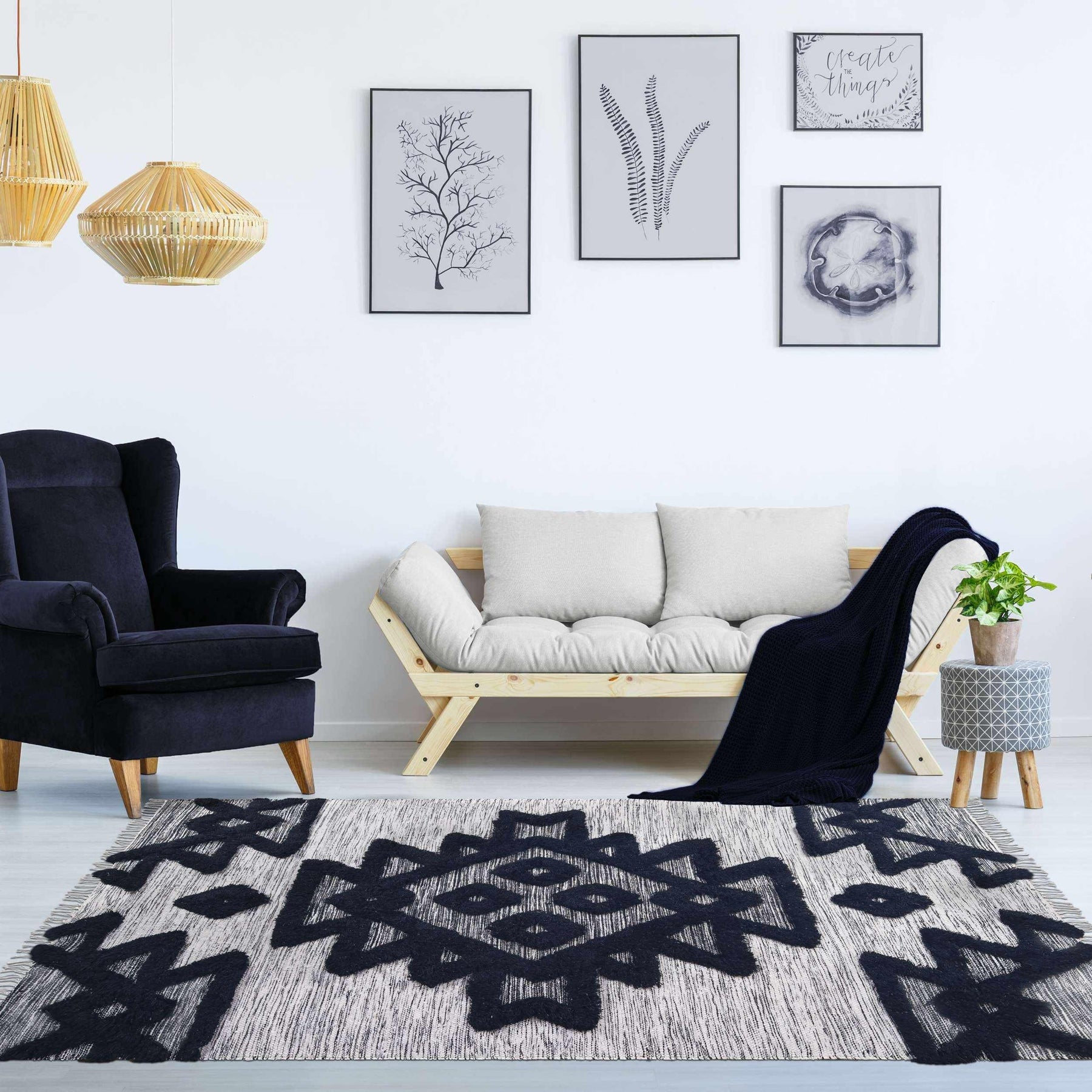Bohemian Wool Geometric Medallion Fringe Indoor Area or Runner Rug