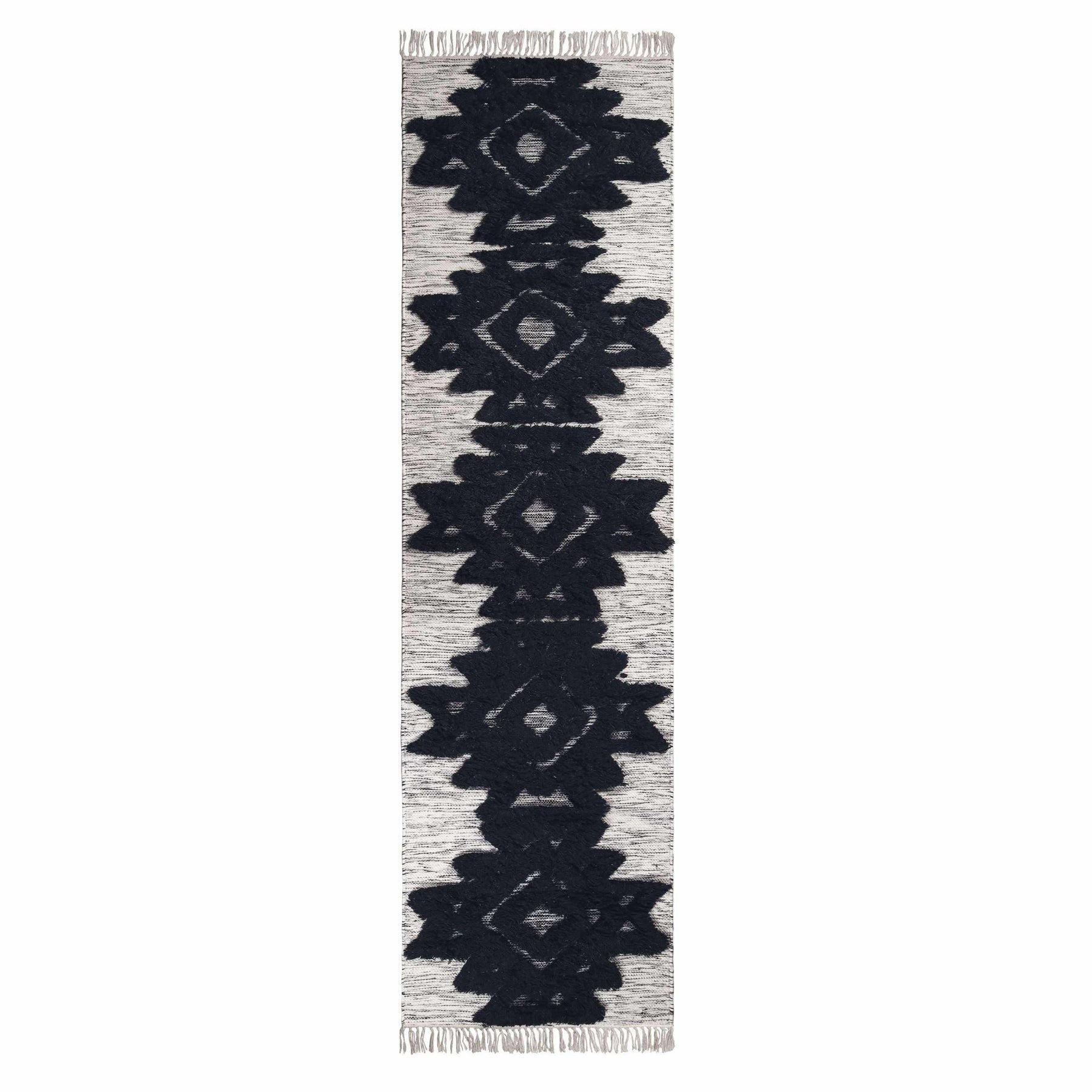Bohemian Wool Geometric Medallion Fringe Indoor Area or Runner Rug
