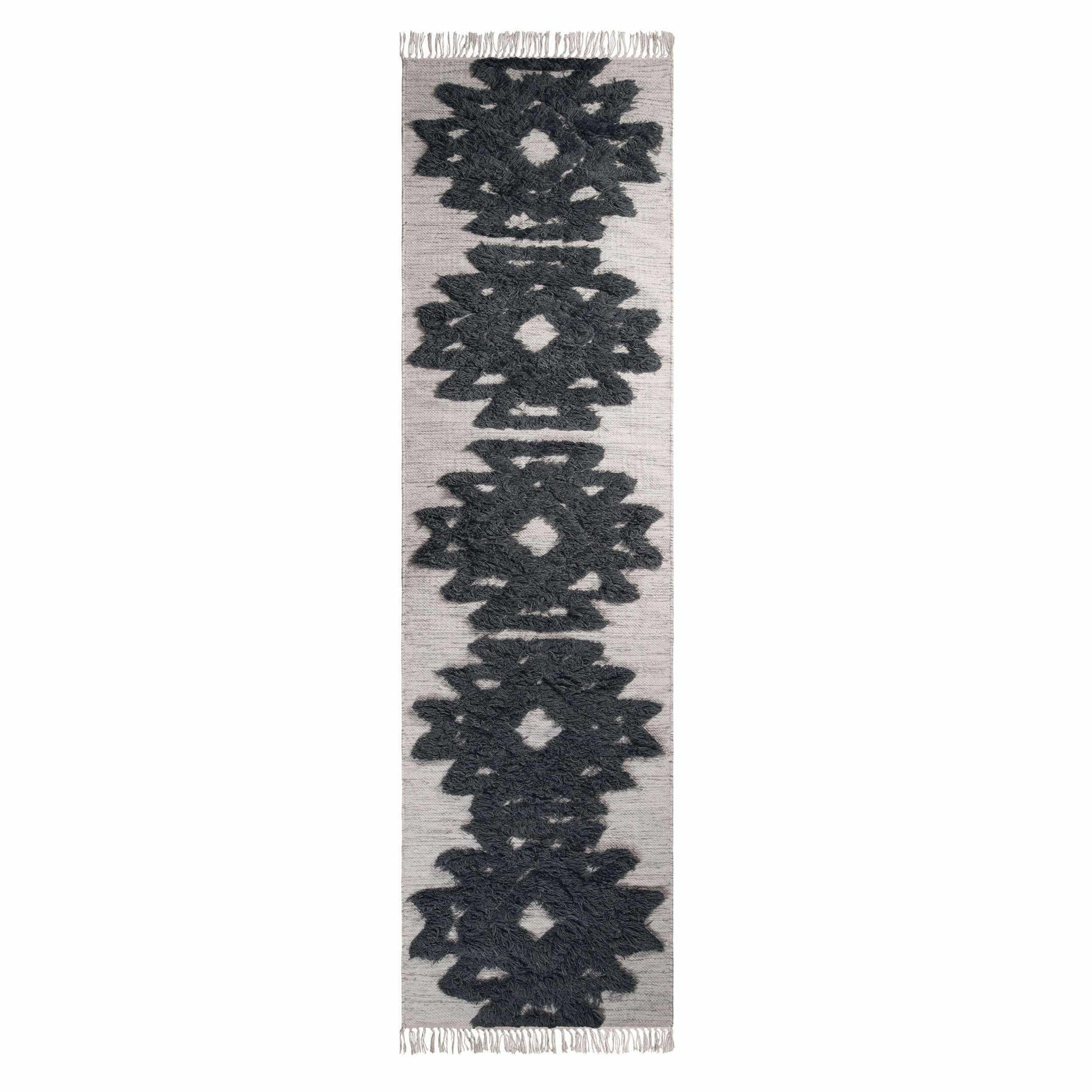 Bohemian Wool Geometric Medallion Fringe Indoor Area or Runner Rug
