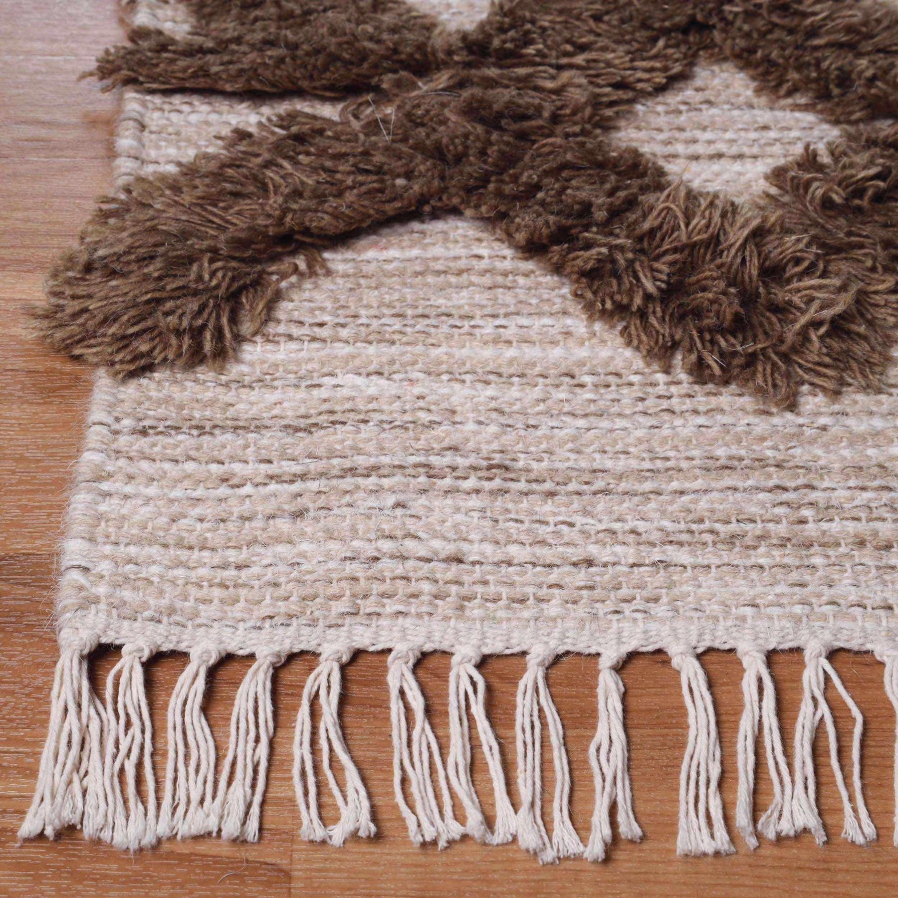 Bohemian Wool Geometric Medallion Fringe Indoor Area or Runner Rug