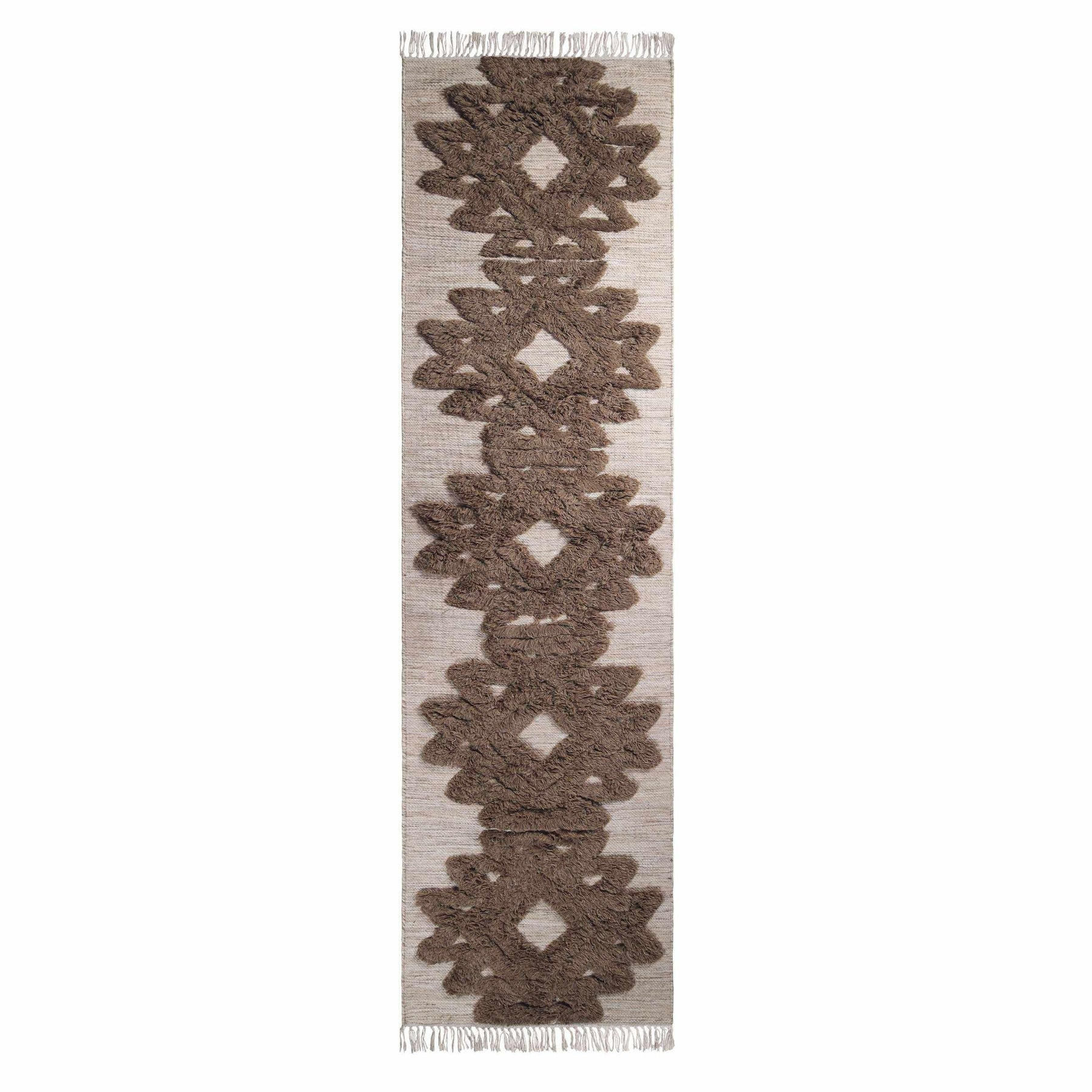 Bohemian Wool Geometric Medallion Fringe Indoor Area or Runner Rug