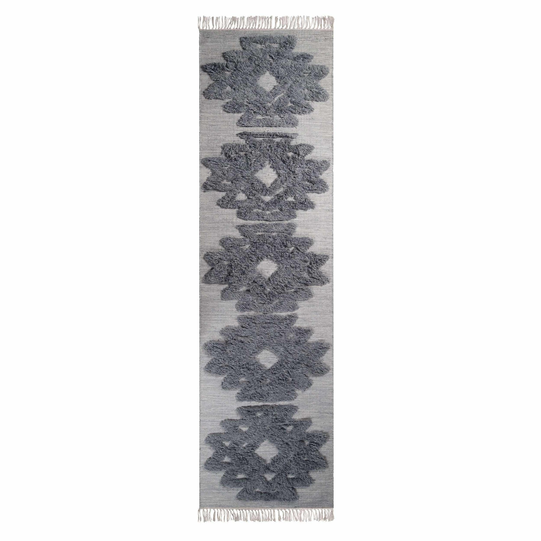Bohemian Wool Geometric Medallion Fringe Indoor Area or Runner Rug