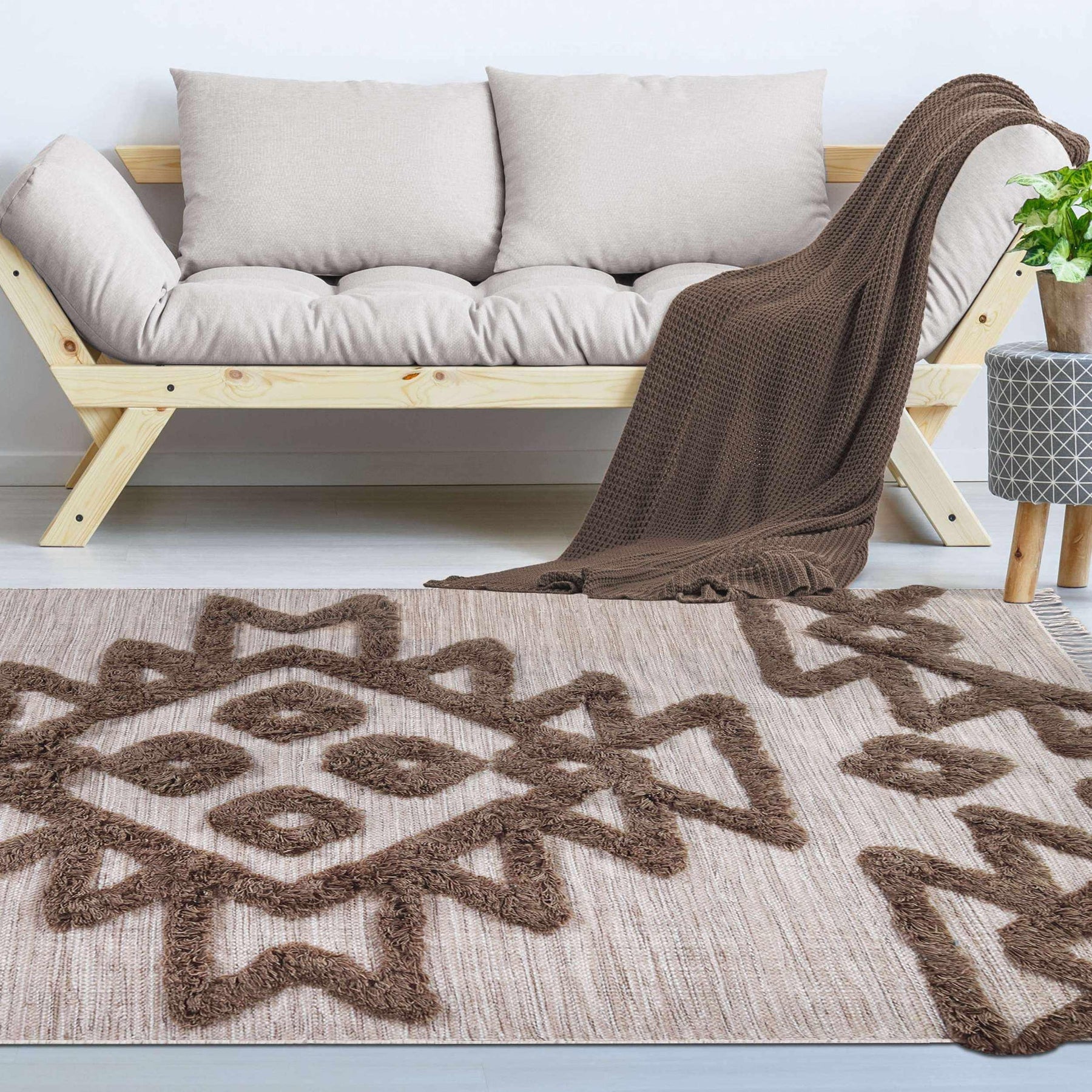 Bohemian Wool Geometric Medallion Fringe Indoor Area or Runner Rug
