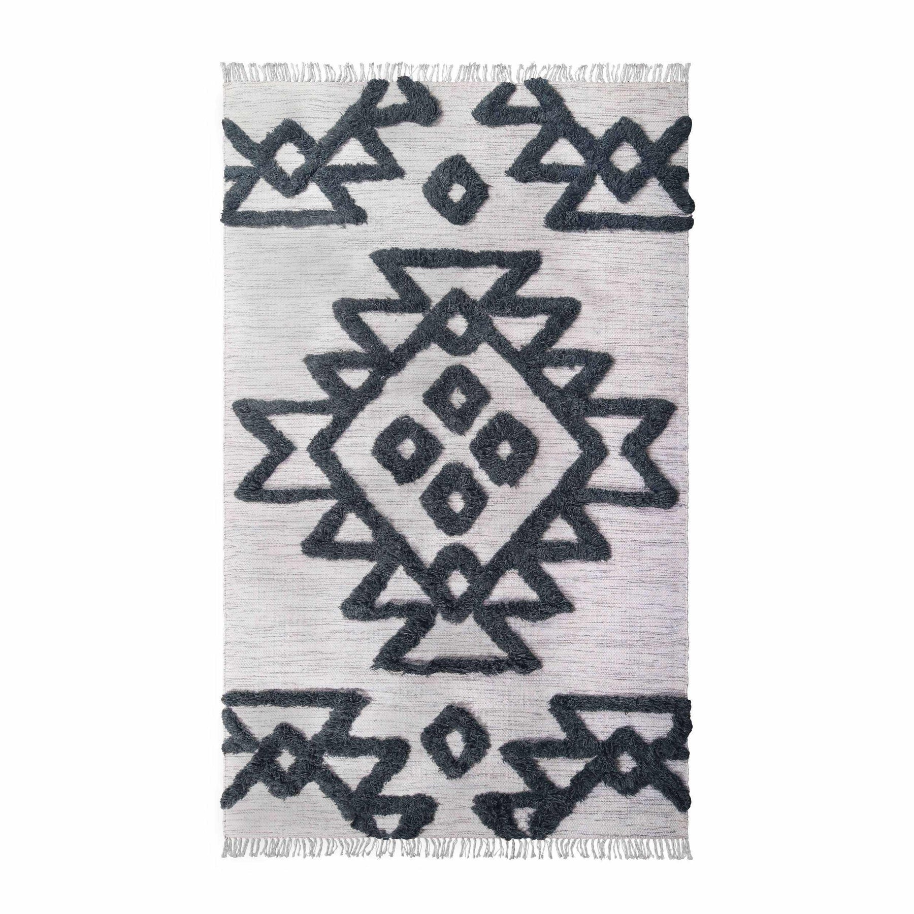 Bohemian Wool Geometric Medallion Fringe Indoor Area or Runner Rug