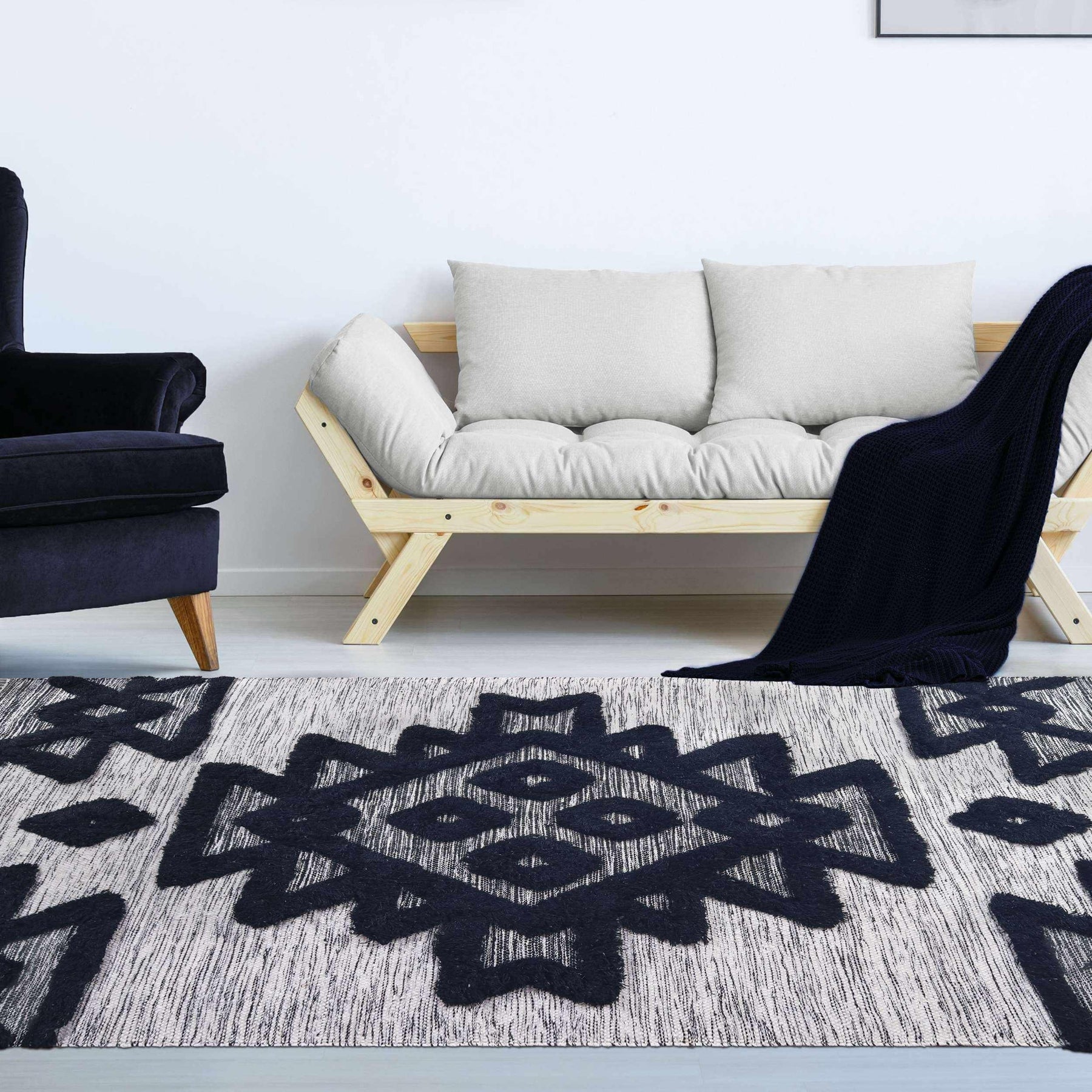 Bohemian Wool Geometric Medallion Fringe Indoor Area or Runner Rug