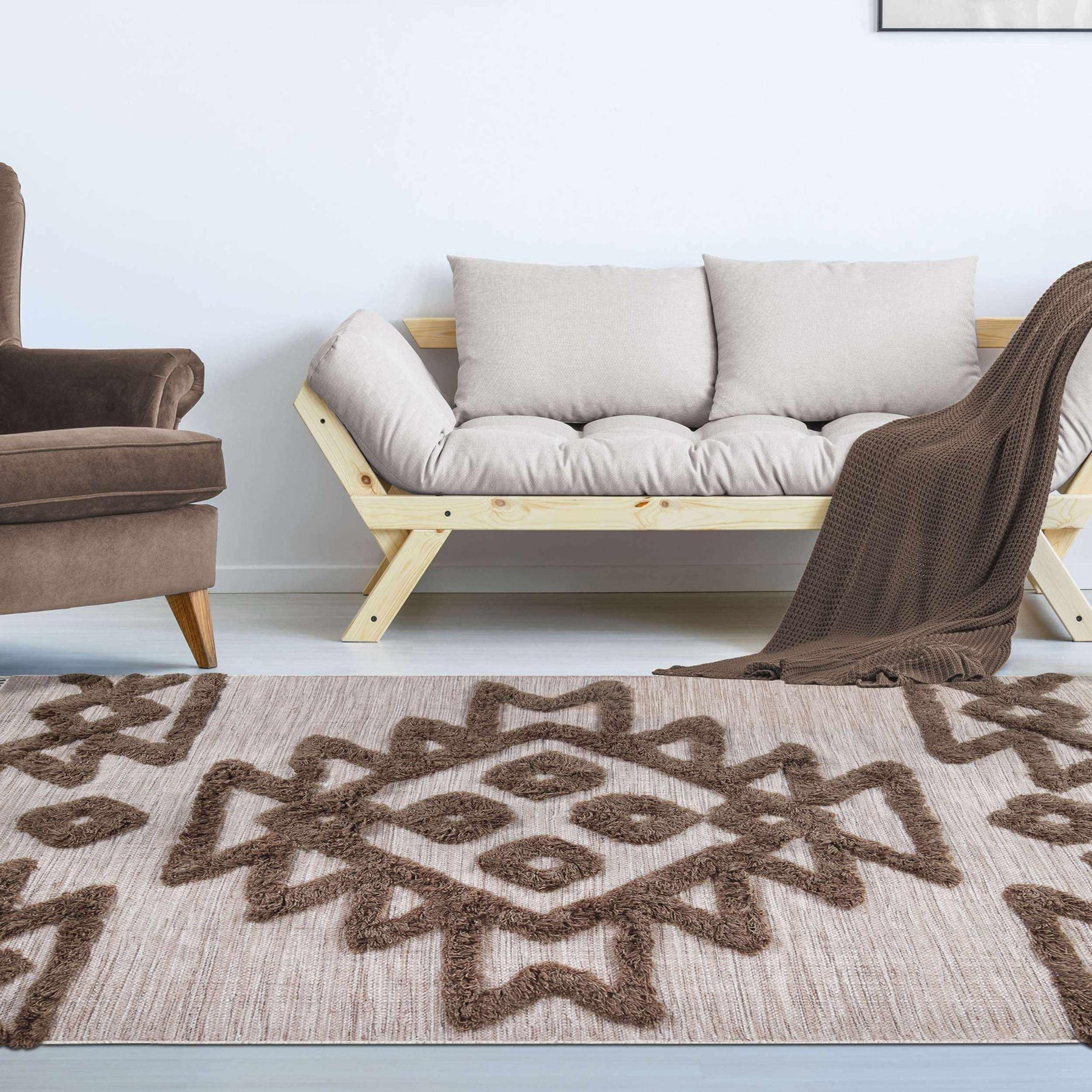 Bohemian Wool Geometric Medallion Fringe Indoor Area or Runner Rug